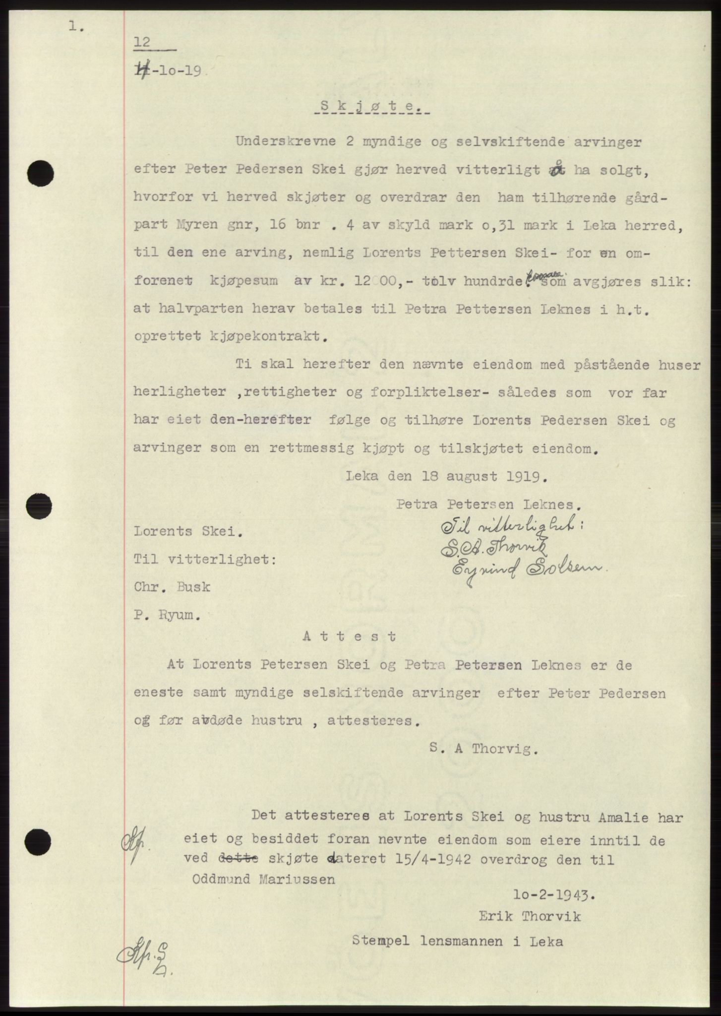 Namdal sorenskriveri, SAT/A-4133/1/2/2C: Mortgage book no. -, 1916-1921, Deed date: 04.10.1919