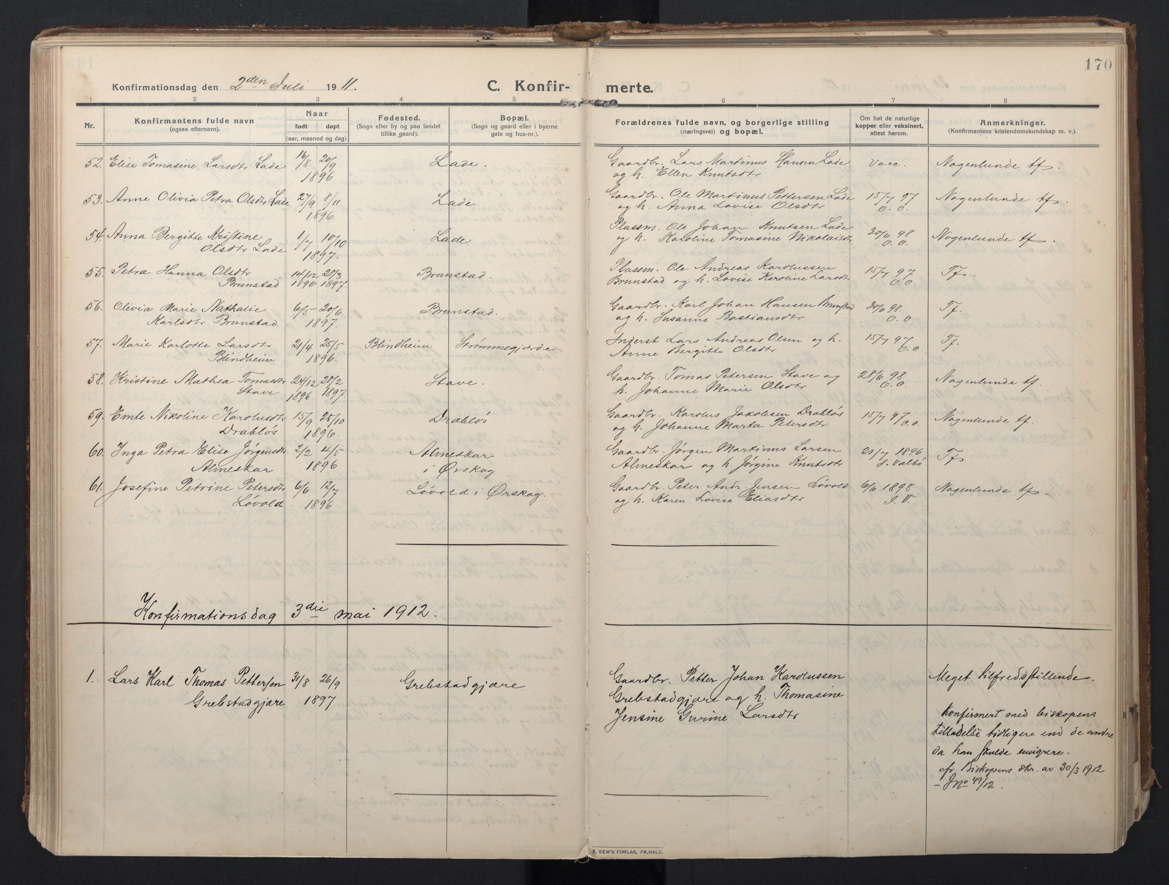 Ministerialprotokoller, klokkerbøker og fødselsregistre - Møre og Romsdal, AV/SAT-A-1454/523/L0337: Parish register (official) no. 523A04, 1911-1929, p. 170