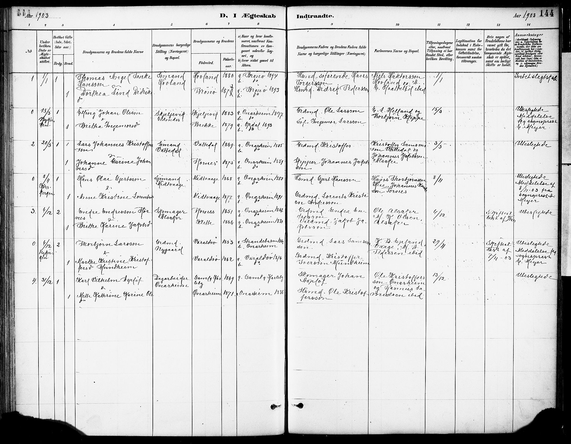 Tysnes sokneprestembete, SAB/A-78601/H/Haa: Parish register (official) no. C 1, 1887-1912, p. 144