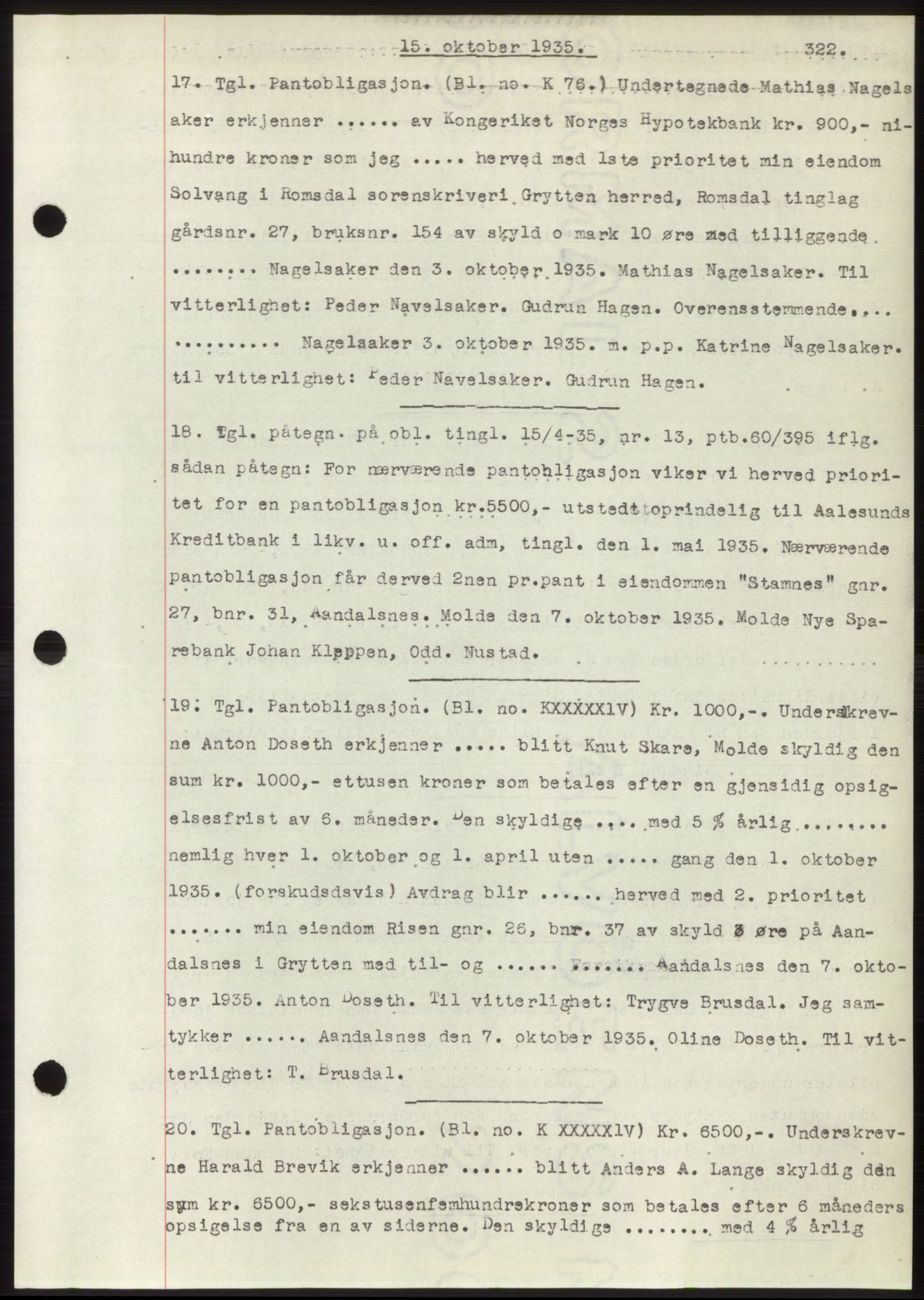 Romsdal sorenskriveri, AV/SAT-A-4149/1/2/2C/L0067: Mortgage book no. 61, 1935-1935, Deed date: 15.10.1935