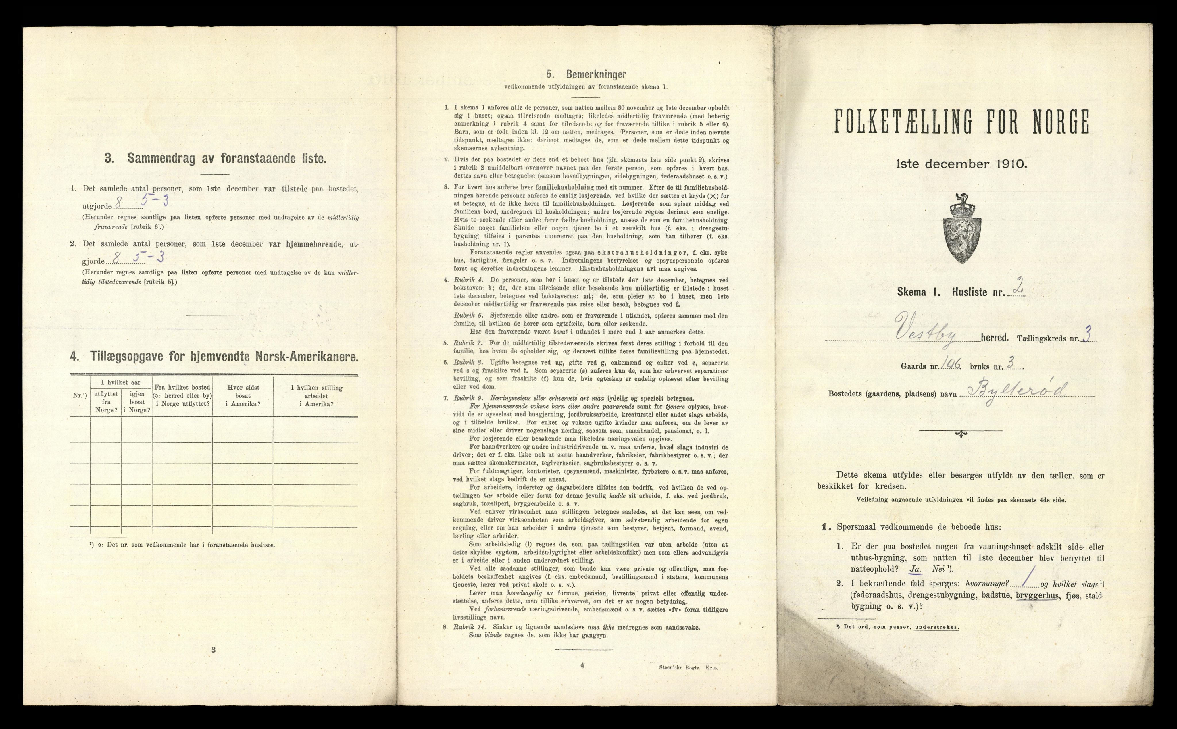 RA, 1910 census for Vestby, 1910, p. 545