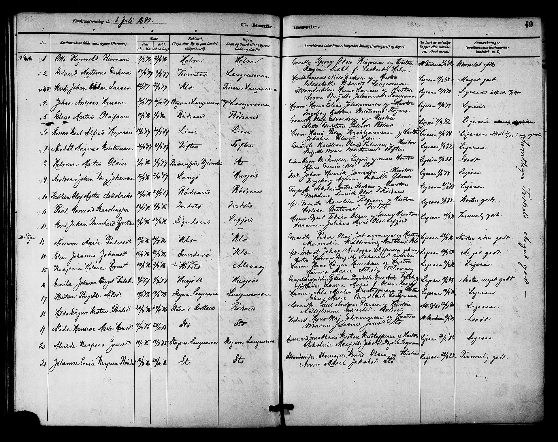 Ministerialprotokoller, klokkerbøker og fødselsregistre - Nordland, AV/SAT-A-1459/894/L1355: Parish register (official) no. 894A01, 1885-1896, p. 49