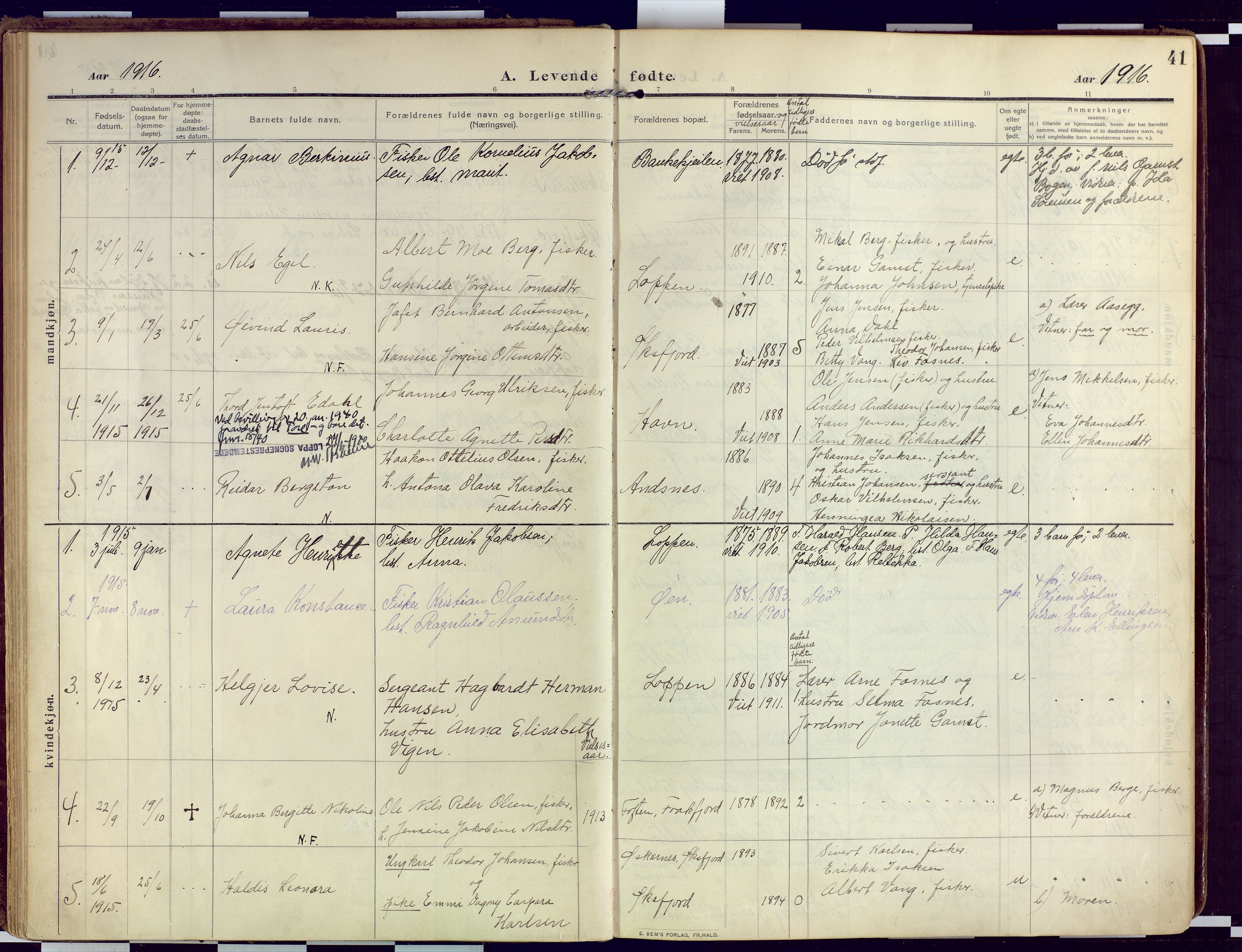 Loppa sokneprestkontor, SATØ/S-1339/H/Ha/L0011kirke: Parish register (official) no. 11, 1909-1919, p. 41