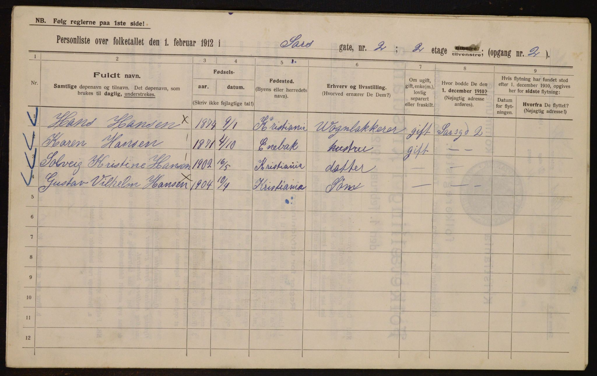 OBA, Municipal Census 1912 for Kristiania, 1912, p. 89465