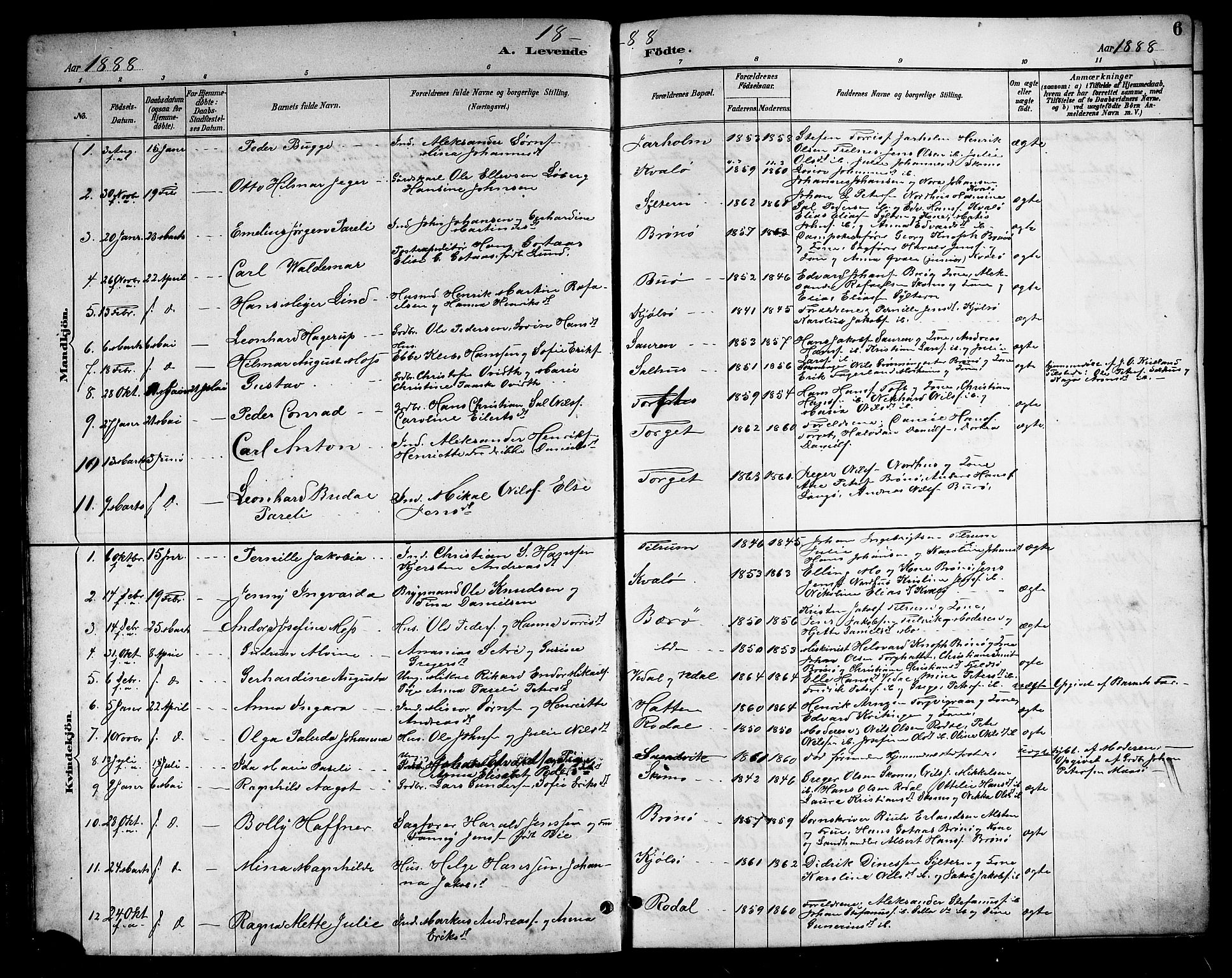 Ministerialprotokoller, klokkerbøker og fødselsregistre - Nordland, AV/SAT-A-1459/813/L0213: Parish register (copy) no. 813C05, 1887-1903, p. 6