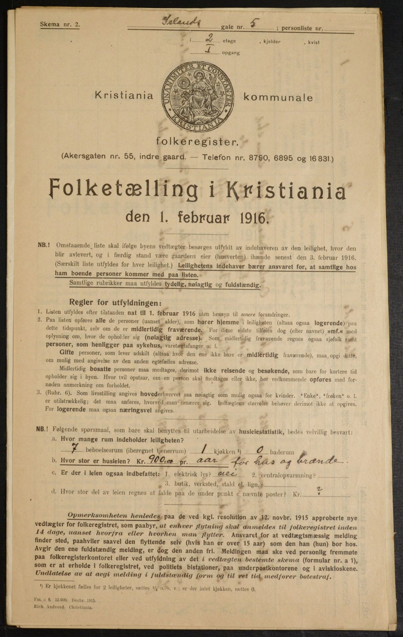 OBA, Municipal Census 1916 for Kristiania, 1916, p. 45456