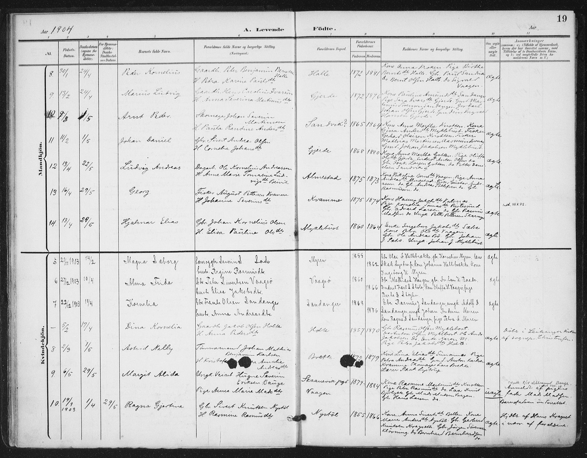 Ministerialprotokoller, klokkerbøker og fødselsregistre - Møre og Romsdal, AV/SAT-A-1454/503/L0038: Parish register (official) no. 503A06, 1901-1917, p. 19