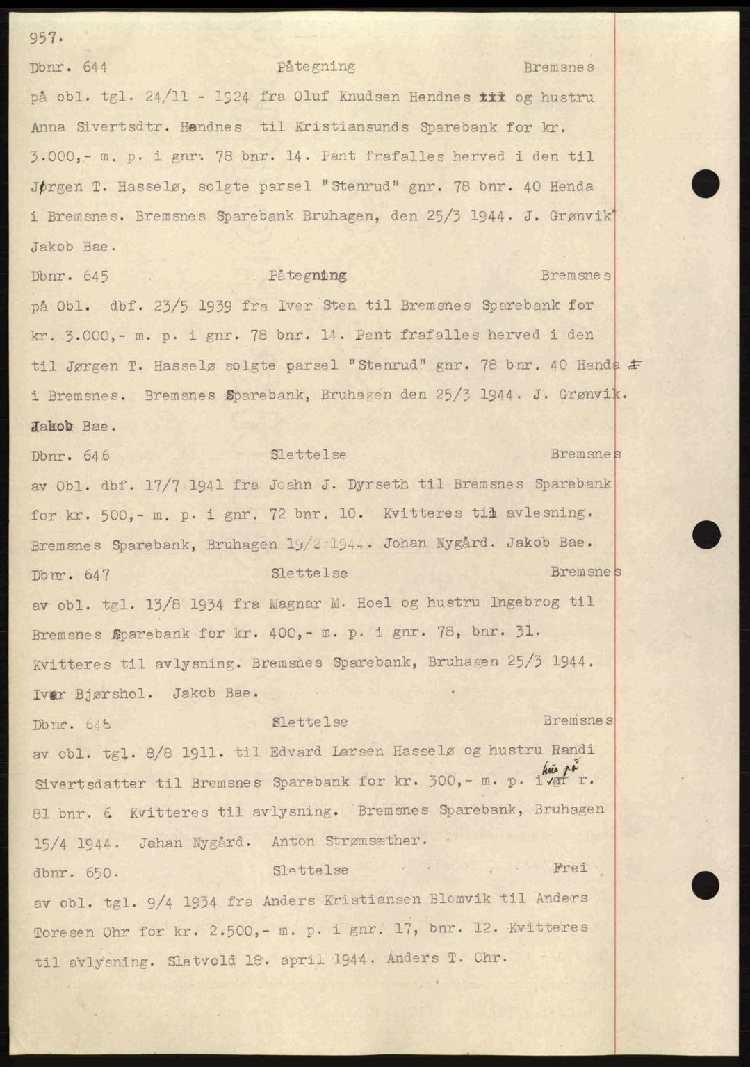 Nordmøre sorenskriveri, AV/SAT-A-4132/1/2/2Ca: Mortgage book no. C81, 1940-1945, Diary no: : 644/1944