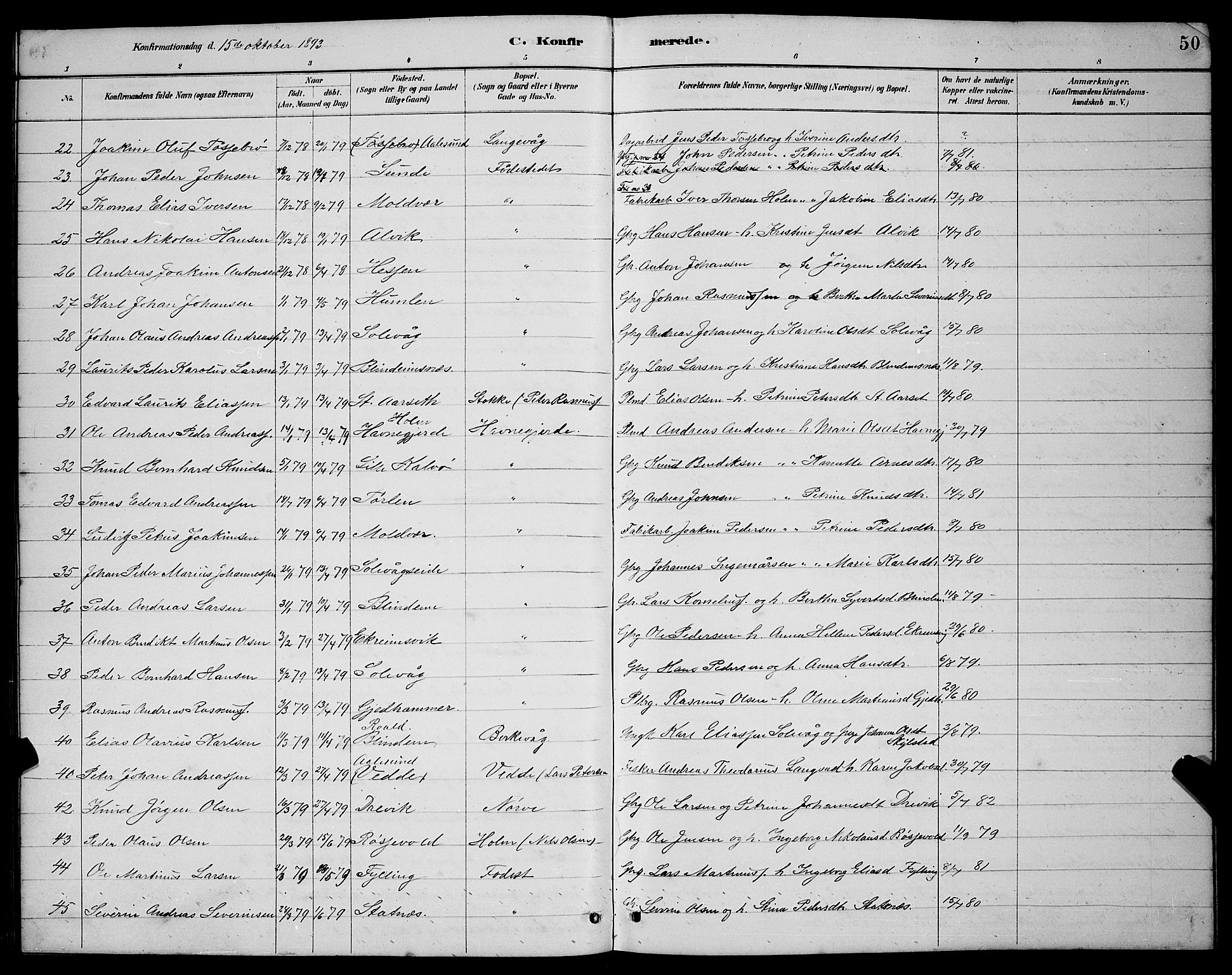 Ministerialprotokoller, klokkerbøker og fødselsregistre - Møre og Romsdal, SAT/A-1454/528/L0430: Parish register (copy) no. 528C11, 1884-1899, p. 50