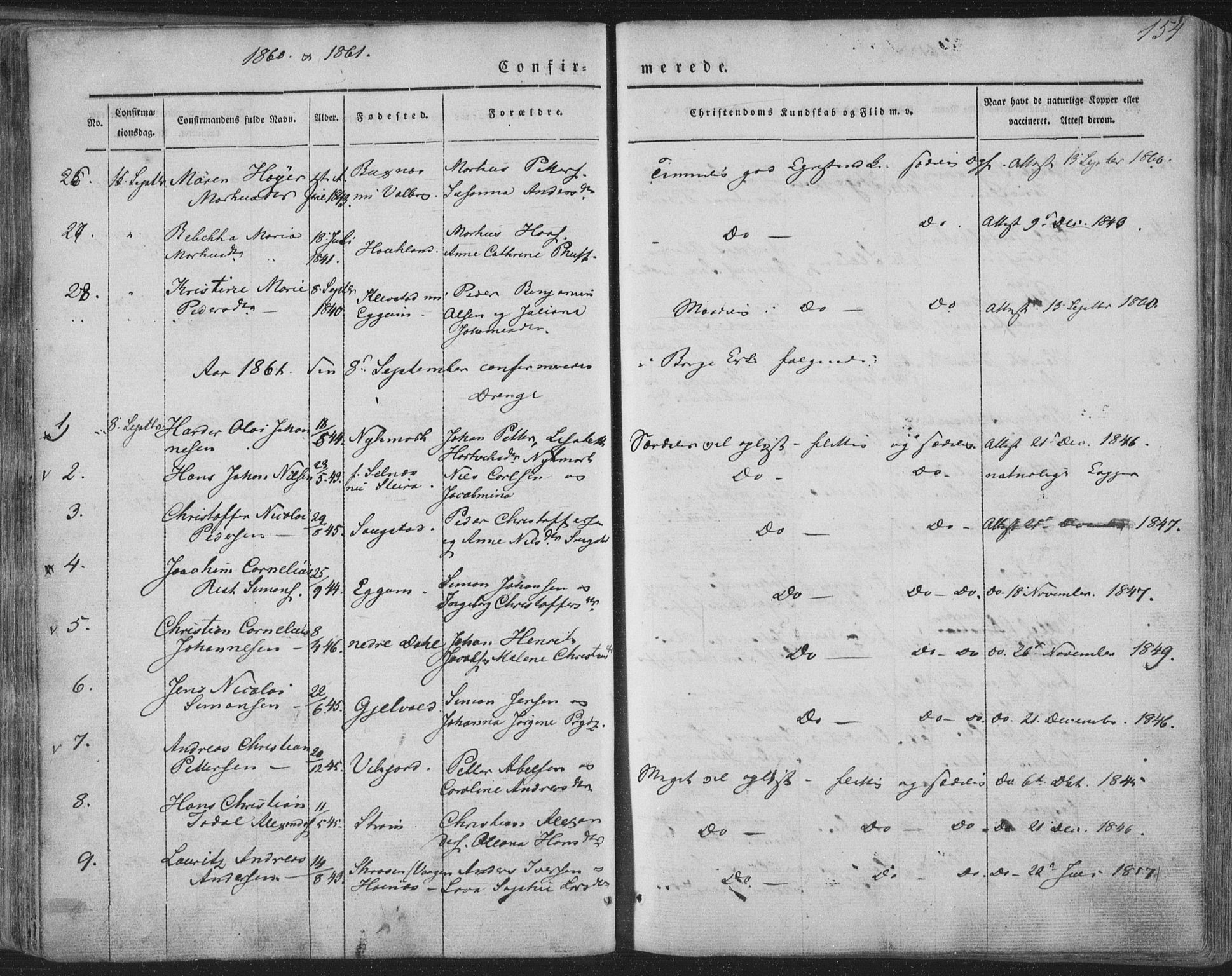 Ministerialprotokoller, klokkerbøker og fødselsregistre - Nordland, AV/SAT-A-1459/880/L1131: Parish register (official) no. 880A05, 1844-1868, p. 154
