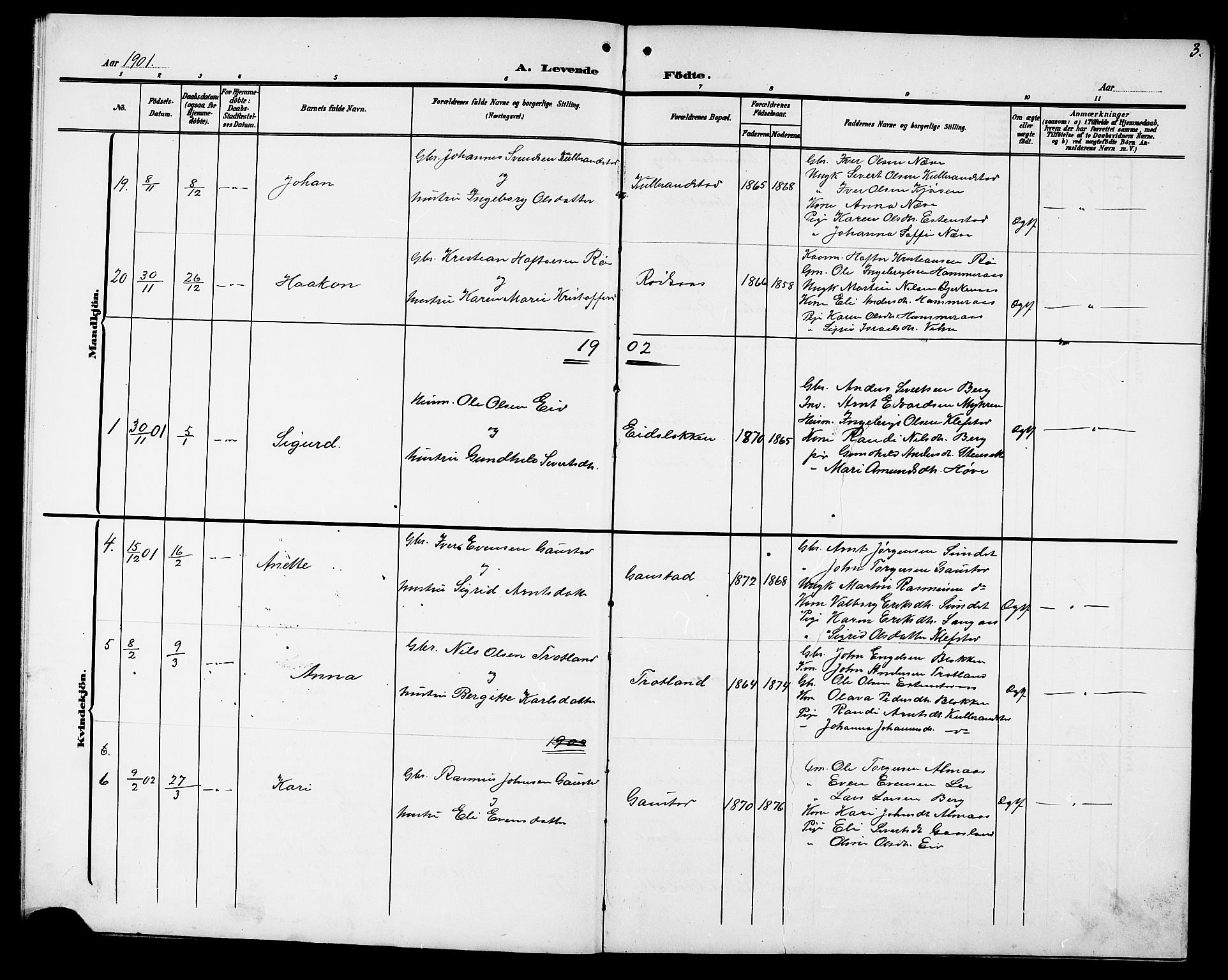 Ministerialprotokoller, klokkerbøker og fødselsregistre - Sør-Trøndelag, AV/SAT-A-1456/694/L1133: Parish register (copy) no. 694C05, 1901-1914, p. 3