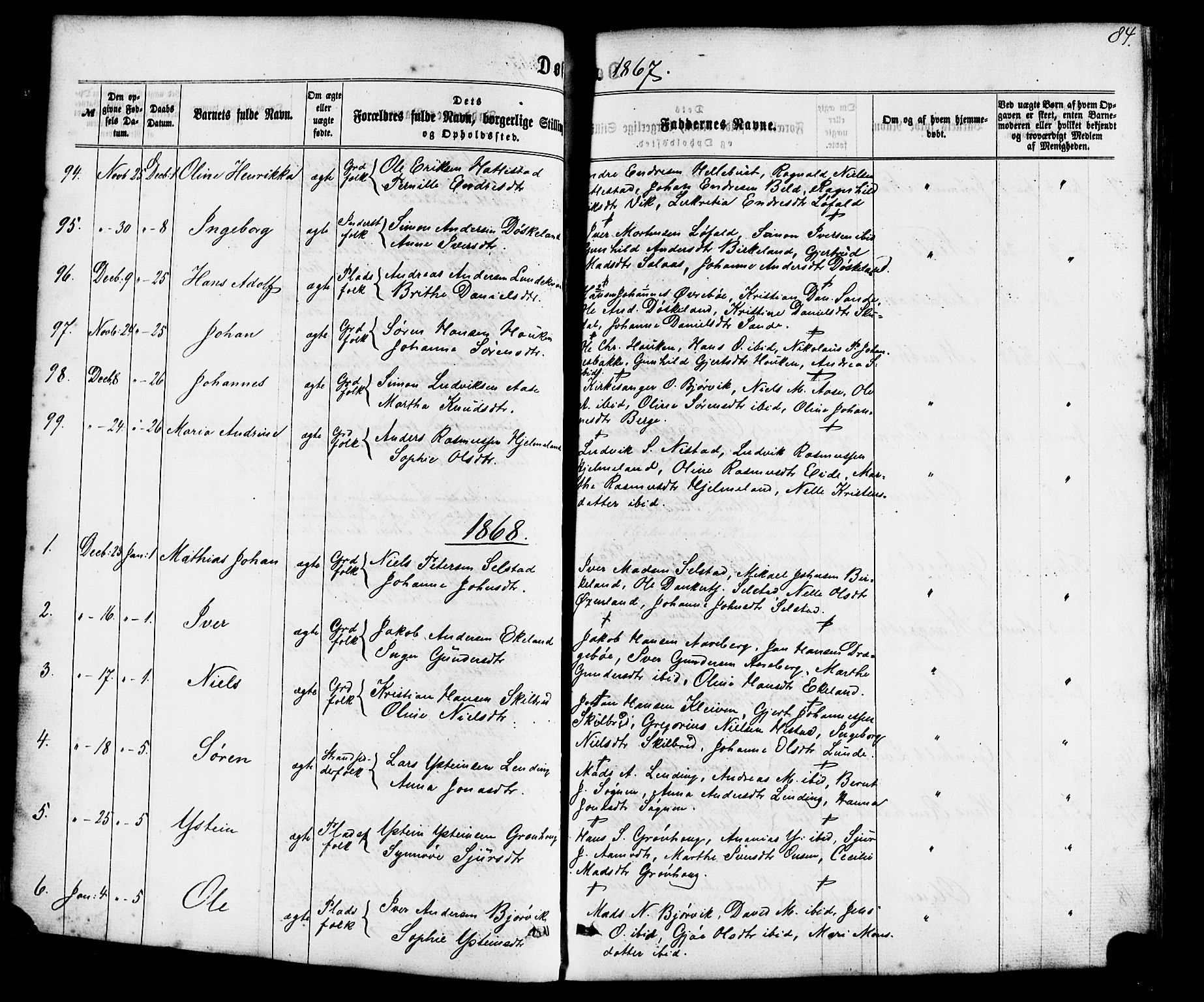 Gaular sokneprestembete, AV/SAB-A-80001/H/Haa: Parish register (official) no. A 5, 1860-1881, p. 84