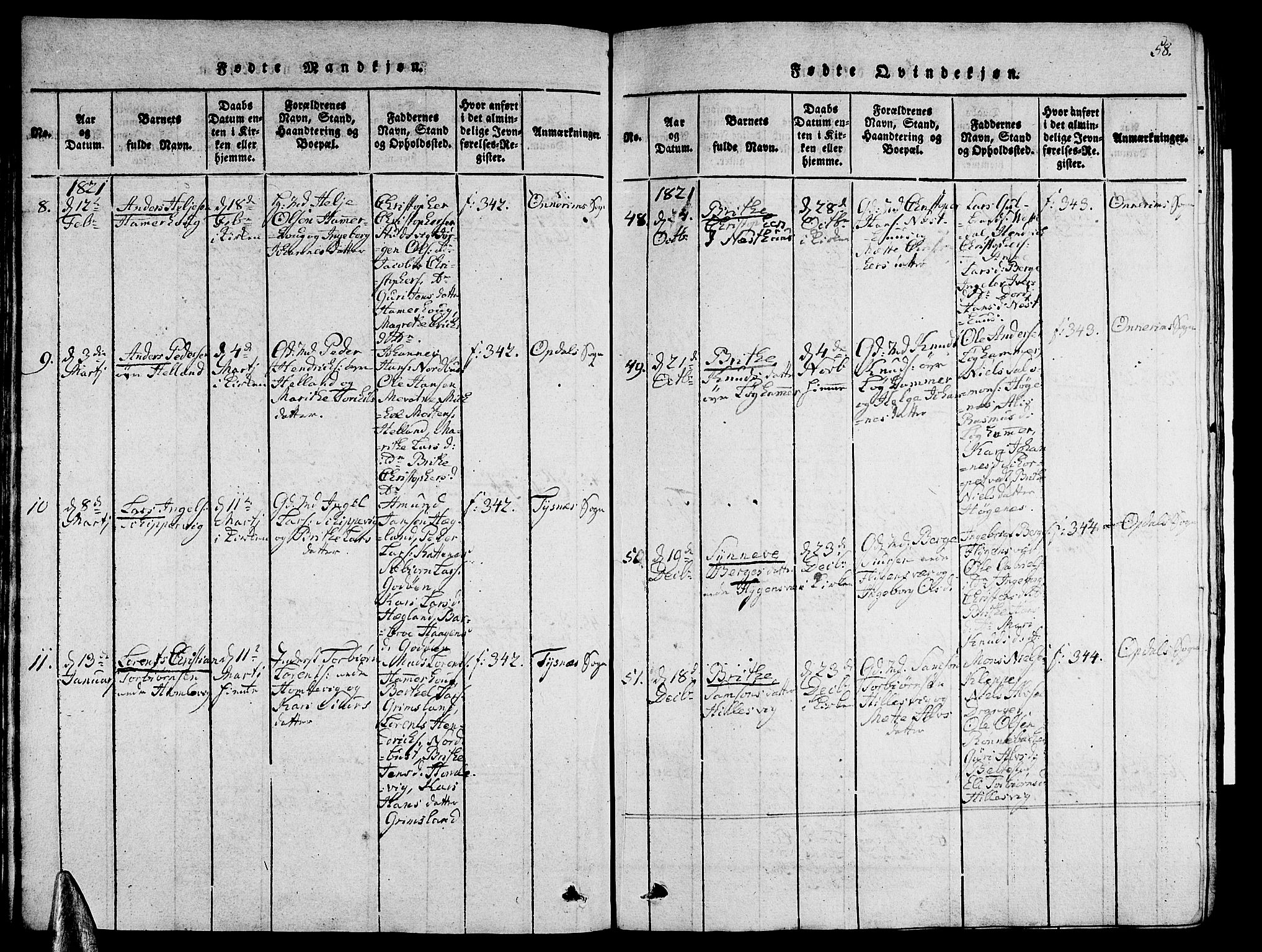 Tysnes sokneprestembete, AV/SAB-A-78601/H/Hab: Parish register (copy) no. A 1, 1816-1828, p. 58