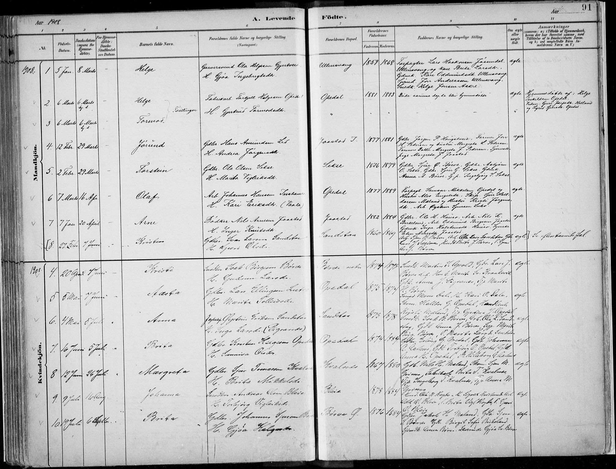 Ullensvang sokneprestembete, AV/SAB-A-78701/H/Haa: Parish register (official) no. B  1, 1882-1918, p. 91