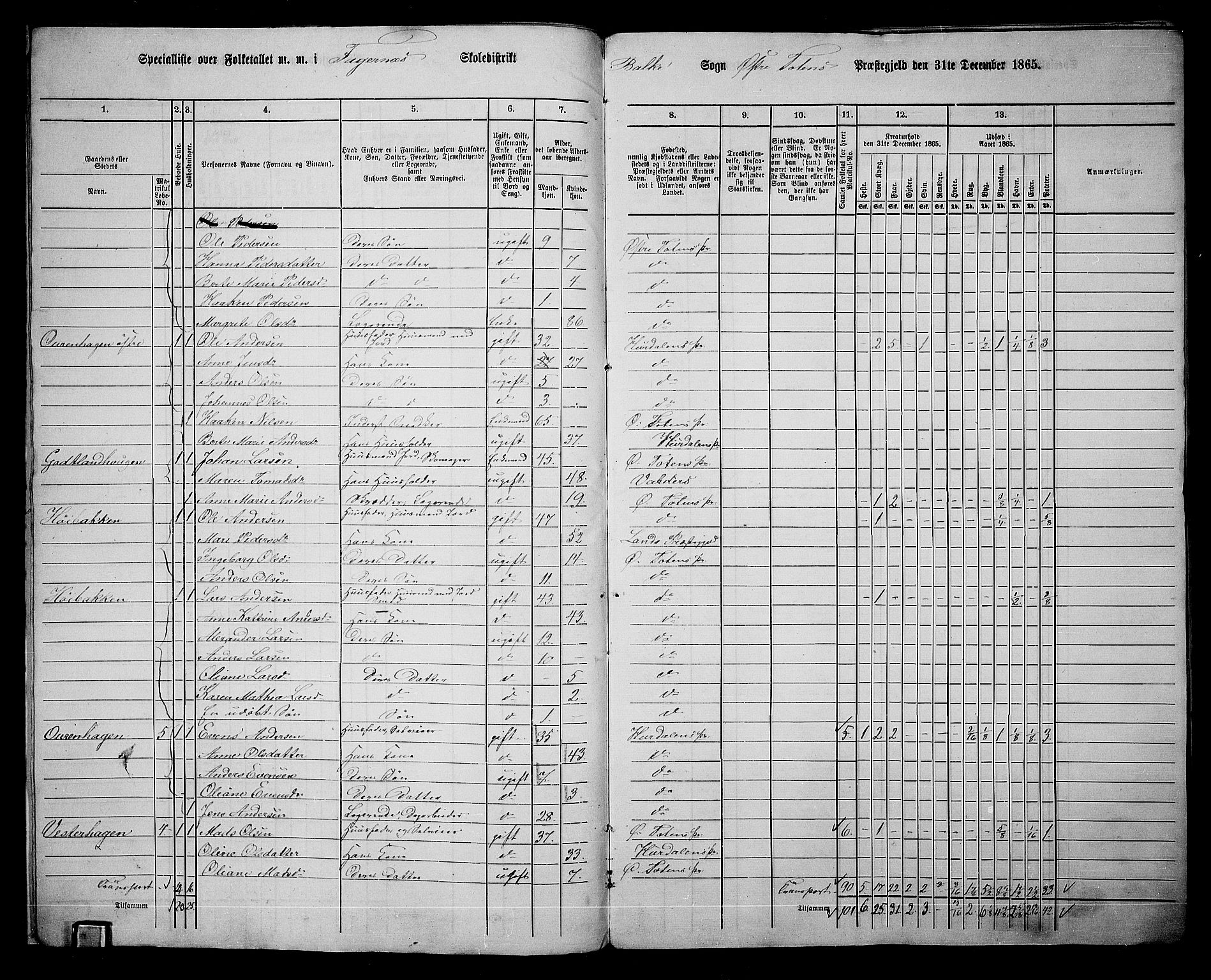 RA, 1865 census for Østre Toten, 1865, p. 17