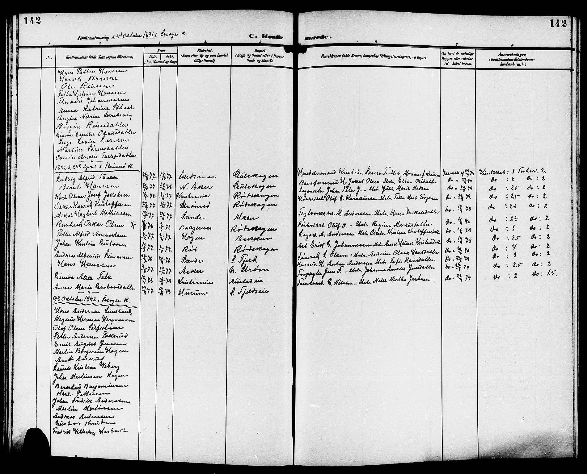 Strømsgodset kirkebøker, SAKO/A-324/G/Ga/L0002: Parish register (copy) no. 2, 1885-1910, p. 142