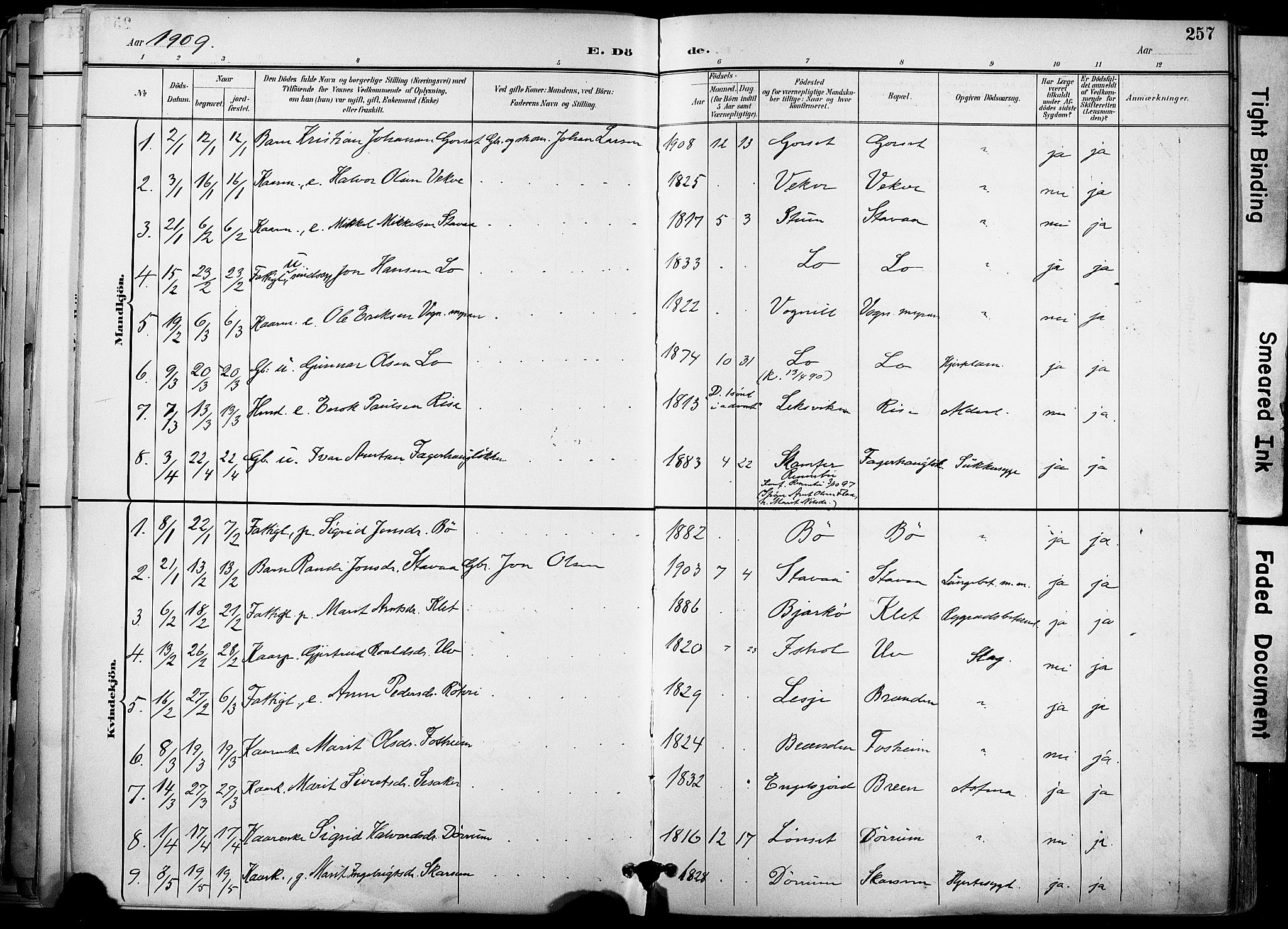 Ministerialprotokoller, klokkerbøker og fødselsregistre - Sør-Trøndelag, SAT/A-1456/678/L0902: Parish register (official) no. 678A11, 1895-1911, p. 257