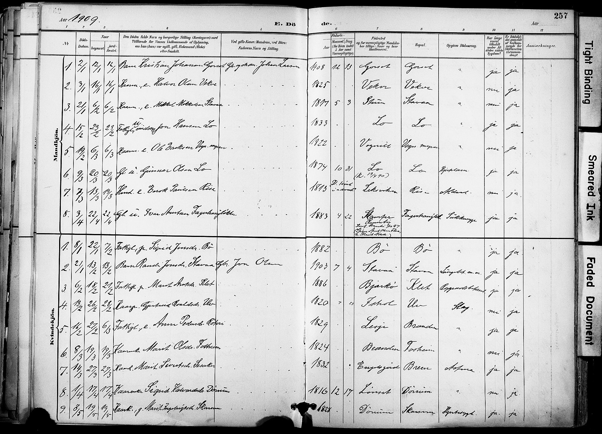 Ministerialprotokoller, klokkerbøker og fødselsregistre - Sør-Trøndelag, AV/SAT-A-1456/678/L0902: Parish register (official) no. 678A11, 1895-1911, p. 257