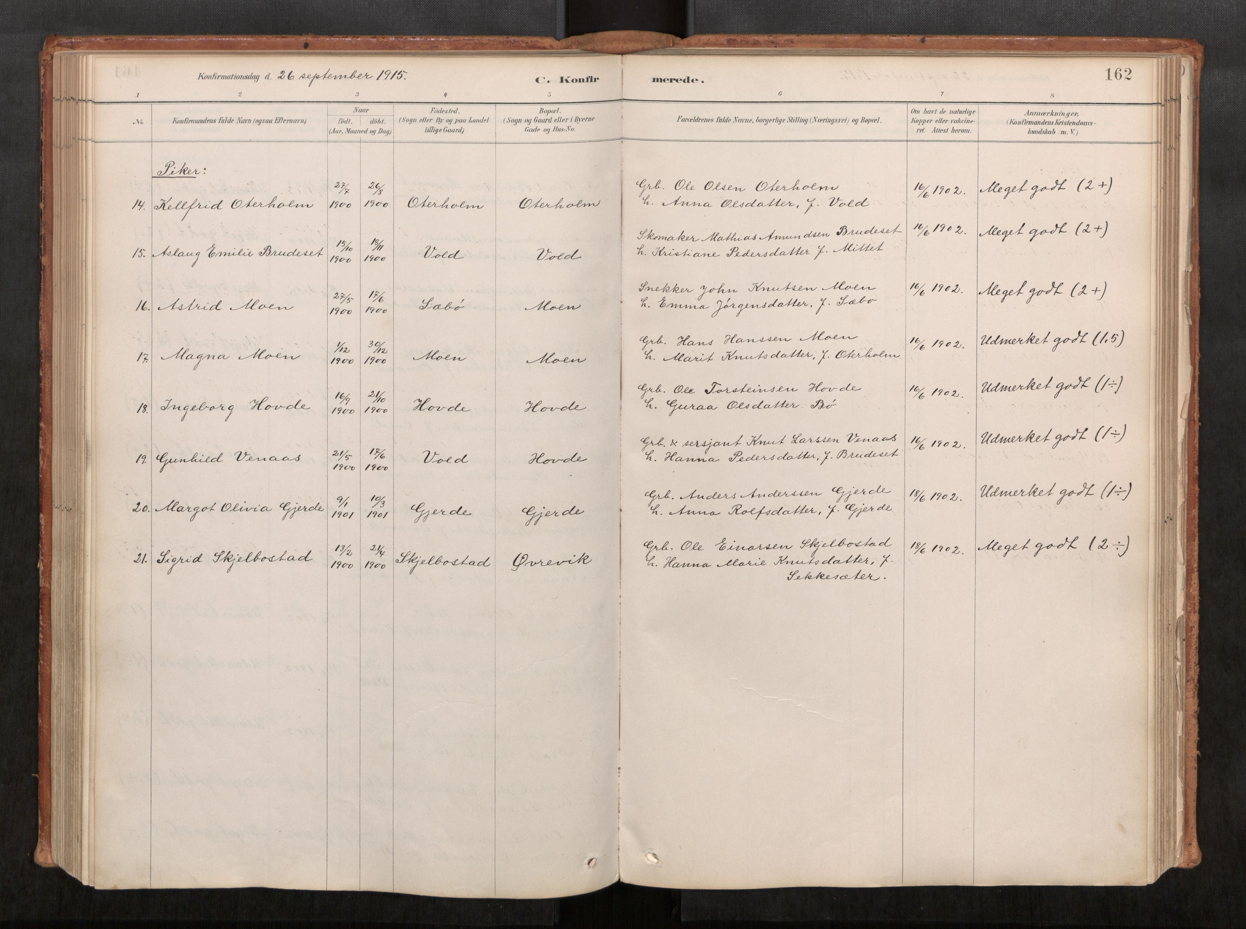 Ministerialprotokoller, klokkerbøker og fødselsregistre - Møre og Romsdal, SAT/A-1454/543/L0568: Parish register (official) no. 543A03, 1885-1915, p. 162
