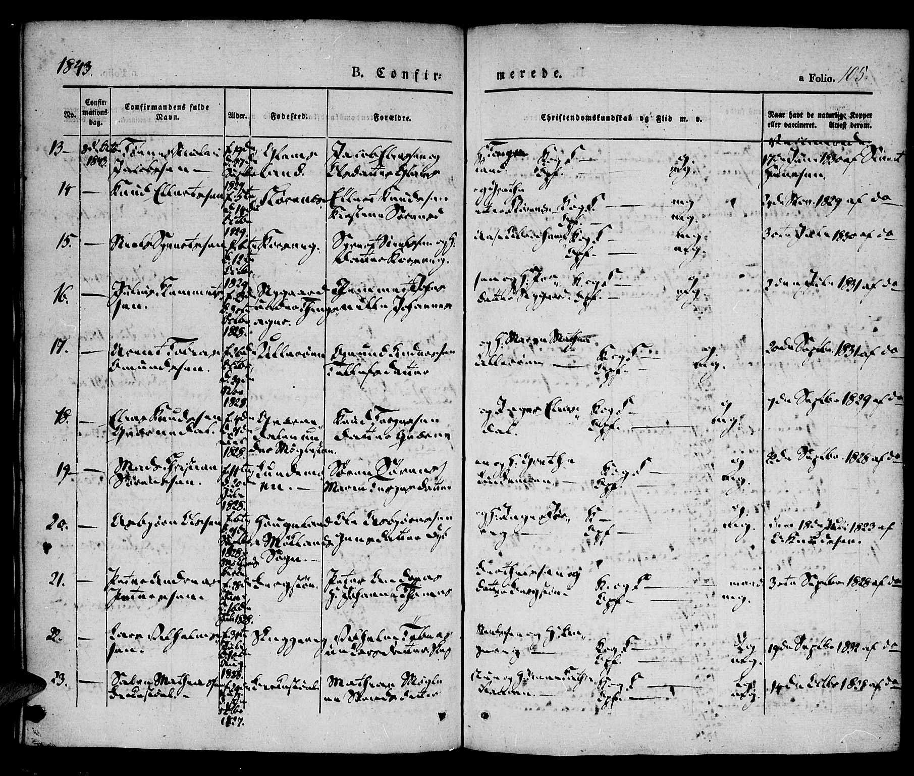 Vestre Moland sokneprestkontor, AV/SAK-1111-0046/F/Fa/Fab/L0005: Parish register (official) no. A 5, 1841-1849, p. 105