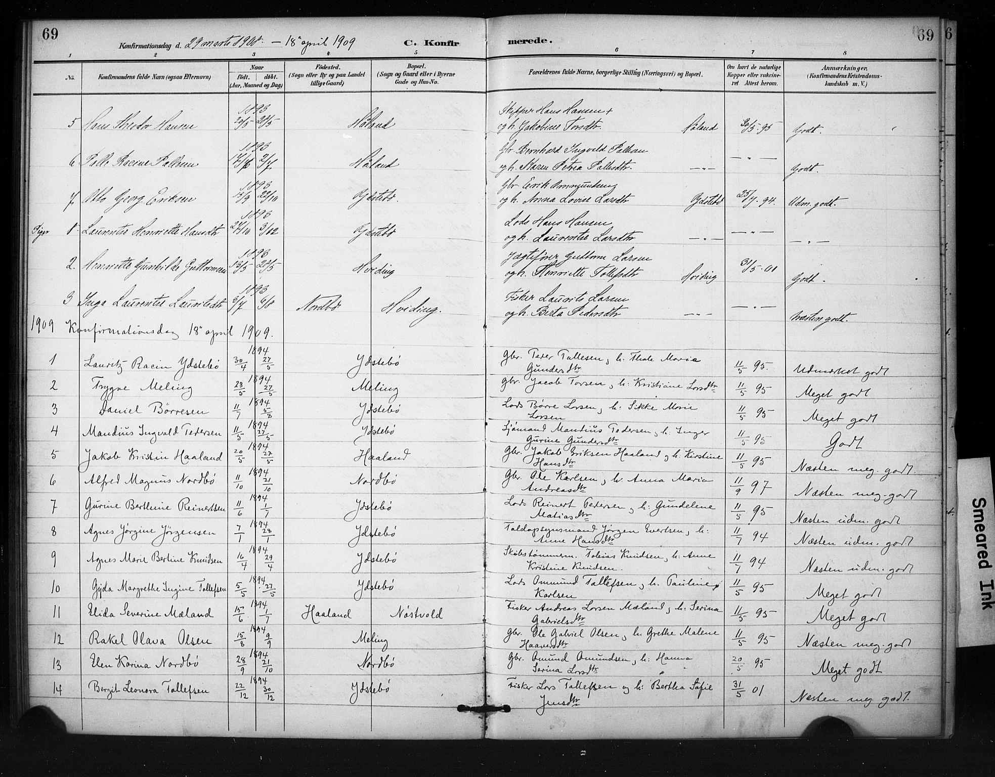 Rennesøy sokneprestkontor, SAST/A -101827/H/Ha/Haa/L0013: Parish register (official) no. A 12, 1888-1916, p. 69
