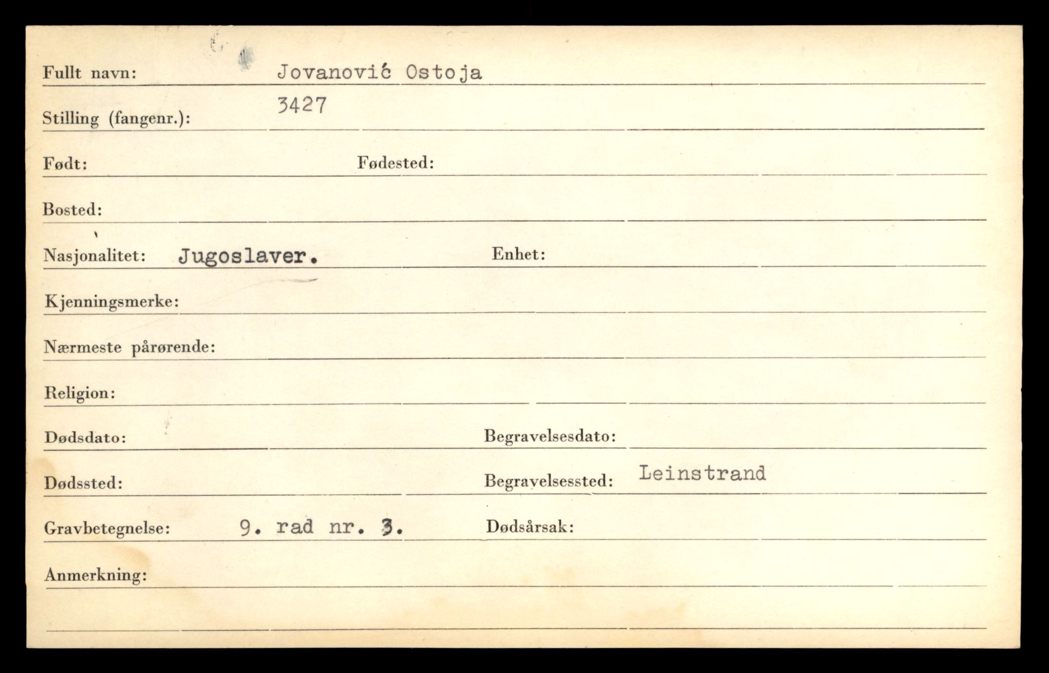 Distriktskontoret for krigsgraver, AV/SAT-A-5030/E/L0005: Kasett/kartotek over falne Britiske og tyske solater, samt andre nasjoners krigsgraver, 1945, p. 47