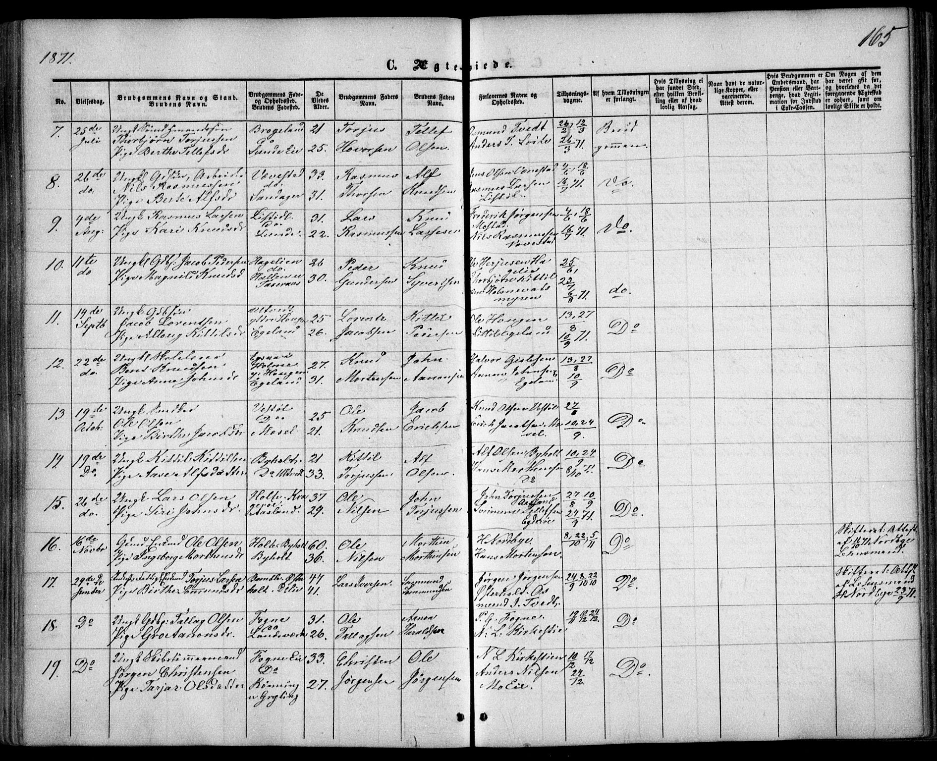 Gjerstad sokneprestkontor, AV/SAK-1111-0014/F/Fa/Faa/L0007: Parish register (official) no. A 7, 1858-1875, p. 165