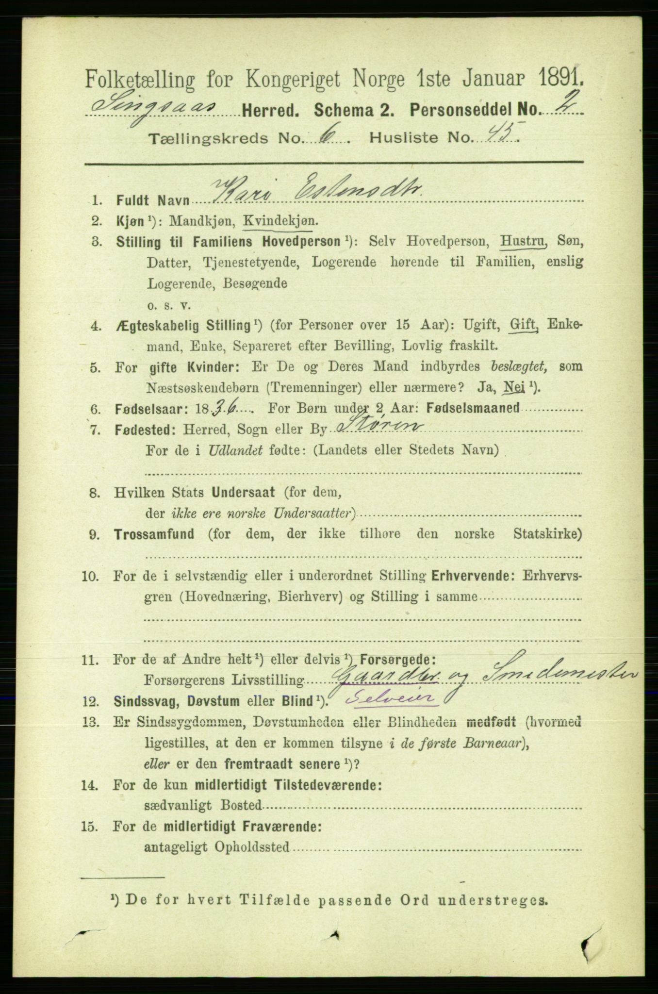 RA, 1891 census for 1646 Singsås, 1891, p. 1553