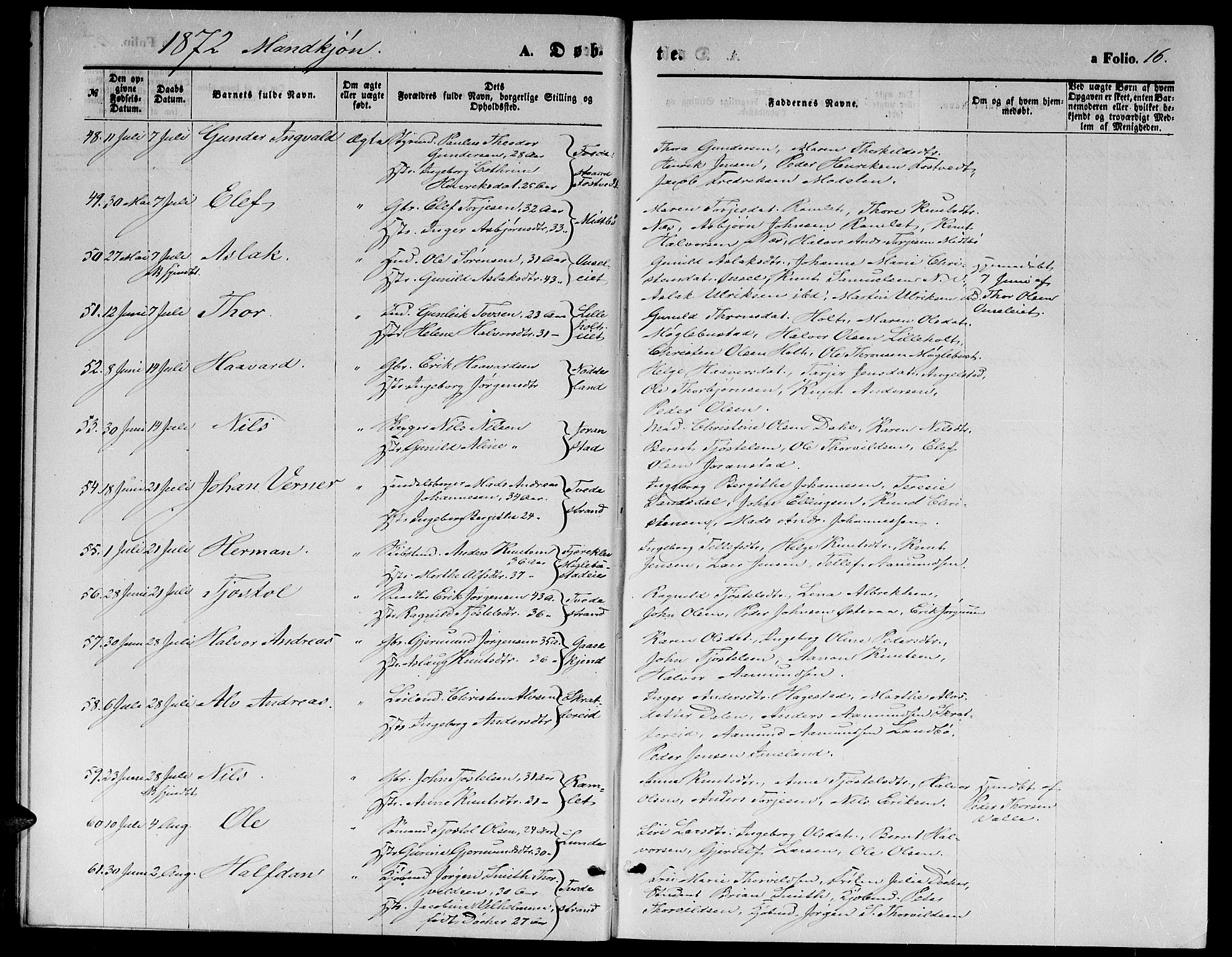 Holt sokneprestkontor, AV/SAK-1111-0021/F/Fb/L0009: Parish register (copy) no. B 9, 1871-1883, p. 16