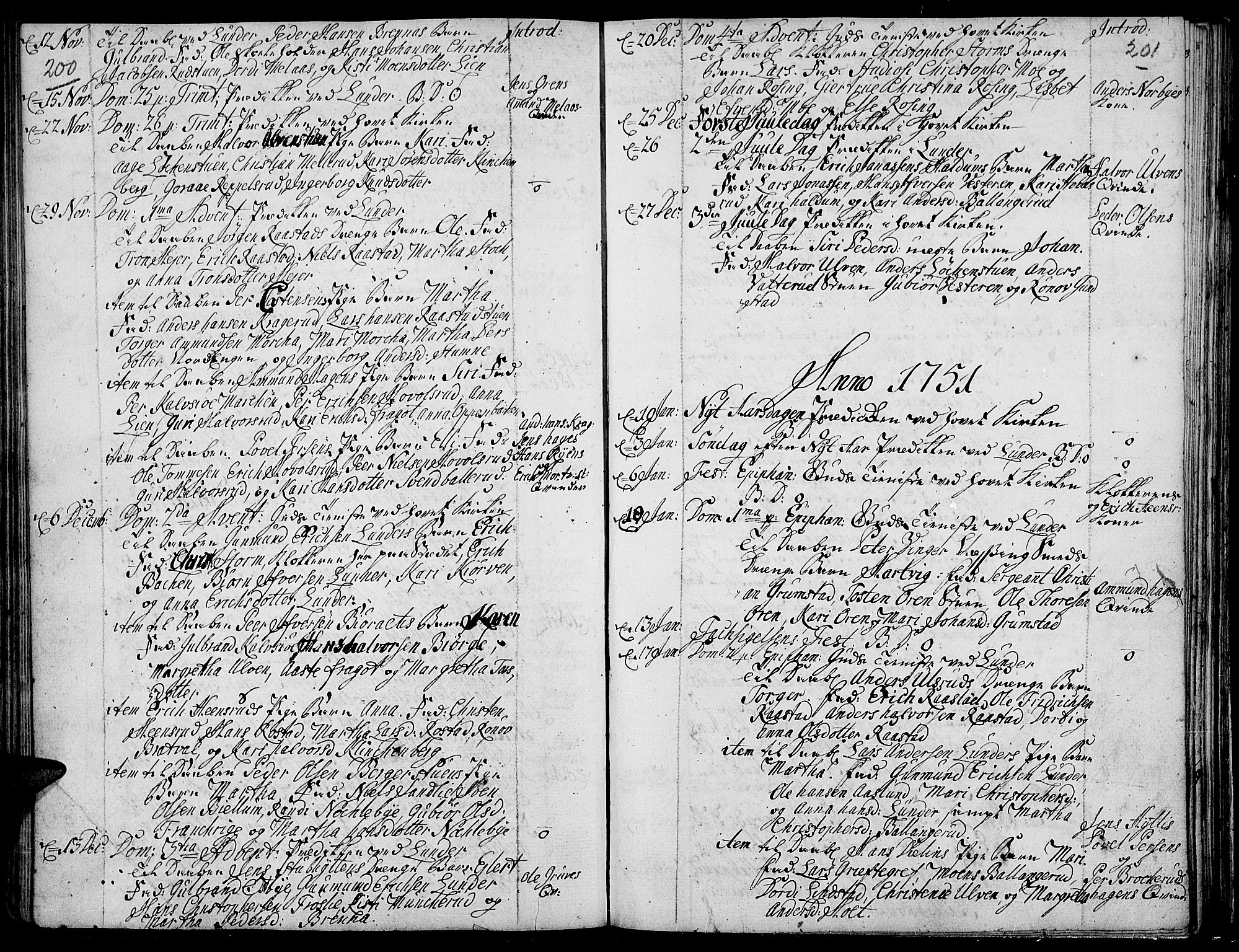 Jevnaker prestekontor, SAH/PREST-116/H/Ha/Haa/L0002: Parish register (official) no. 2, 1725-1751, p. 200-201
