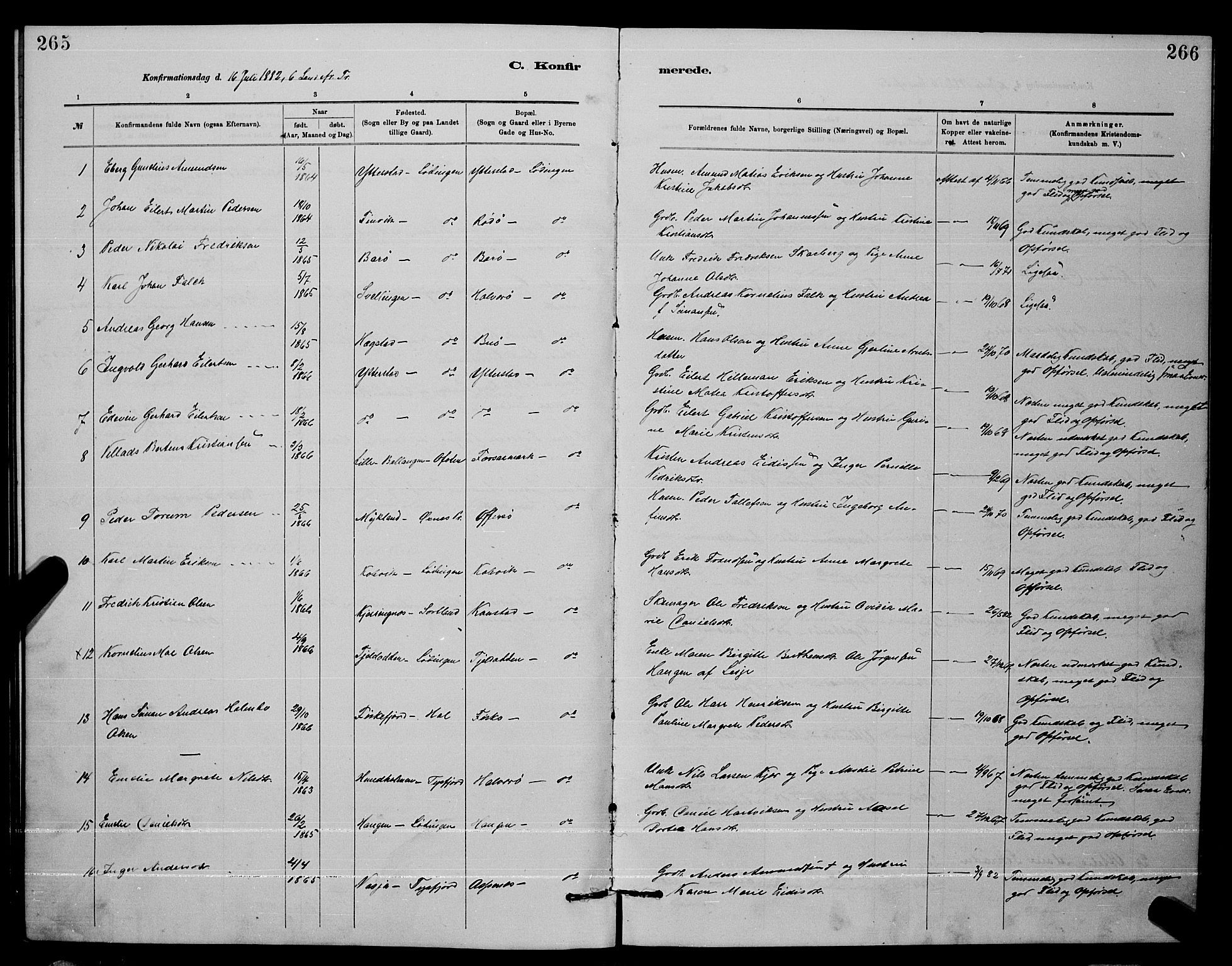 Ministerialprotokoller, klokkerbøker og fødselsregistre - Nordland, AV/SAT-A-1459/872/L1047: Parish register (copy) no. 872C03, 1880-1897, p. 265-266