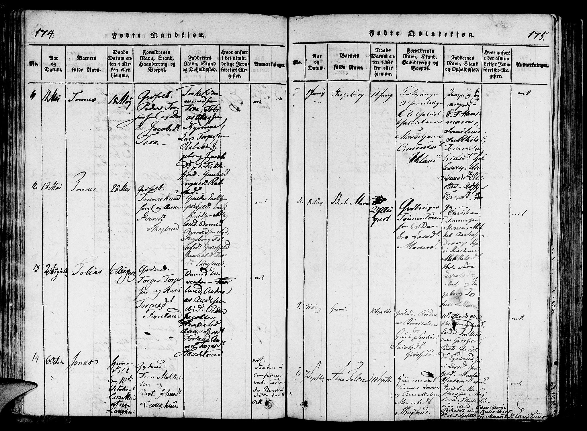 Lund sokneprestkontor, SAST/A-101809/S06/L0006: Parish register (official) no. A 6, 1816-1839, p. 174-175