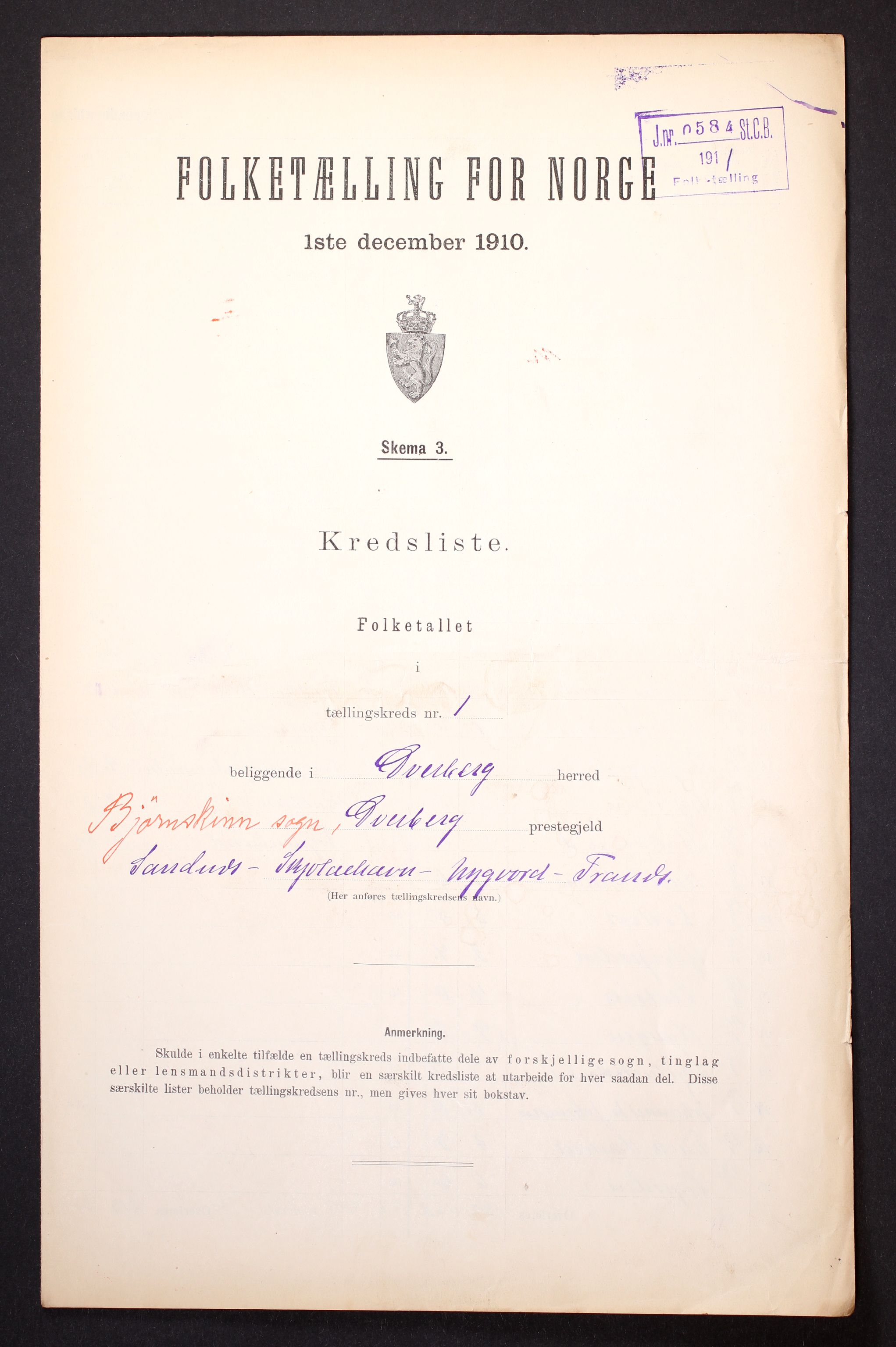 RA, 1910 census for Dverberg, 1910, p. 5