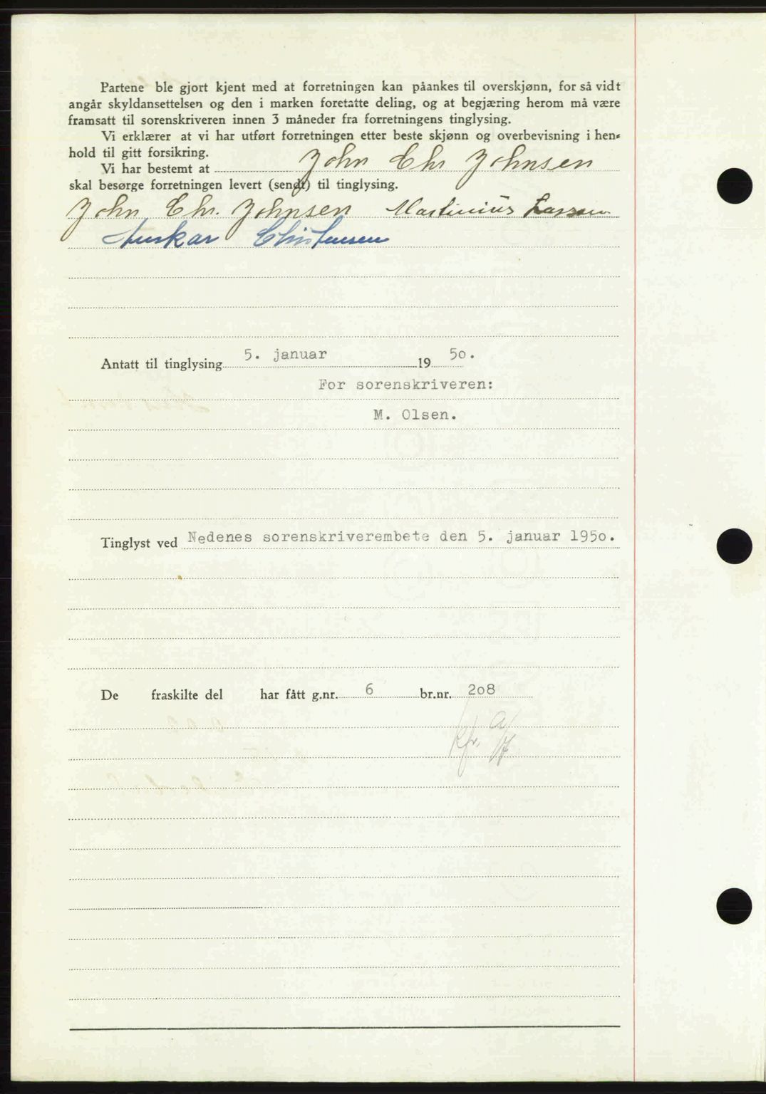 Nedenes sorenskriveri, AV/SAK-1221-0006/G/Gb/Gba/L0062: Mortgage book no. A14, 1949-1950, Diary no: : 28/1950