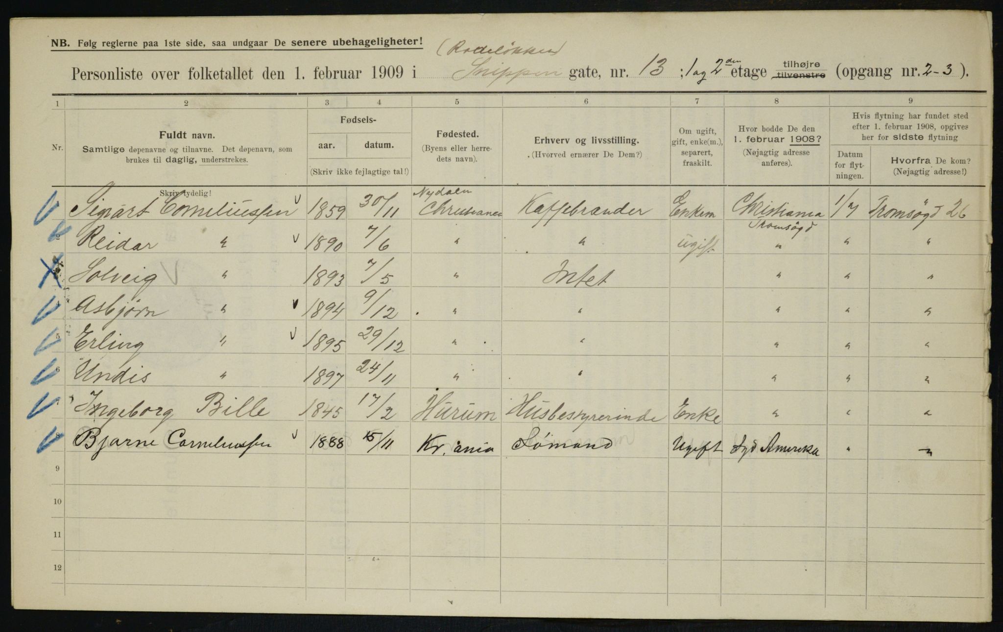 OBA, Municipal Census 1909 for Kristiania, 1909, p. 88939