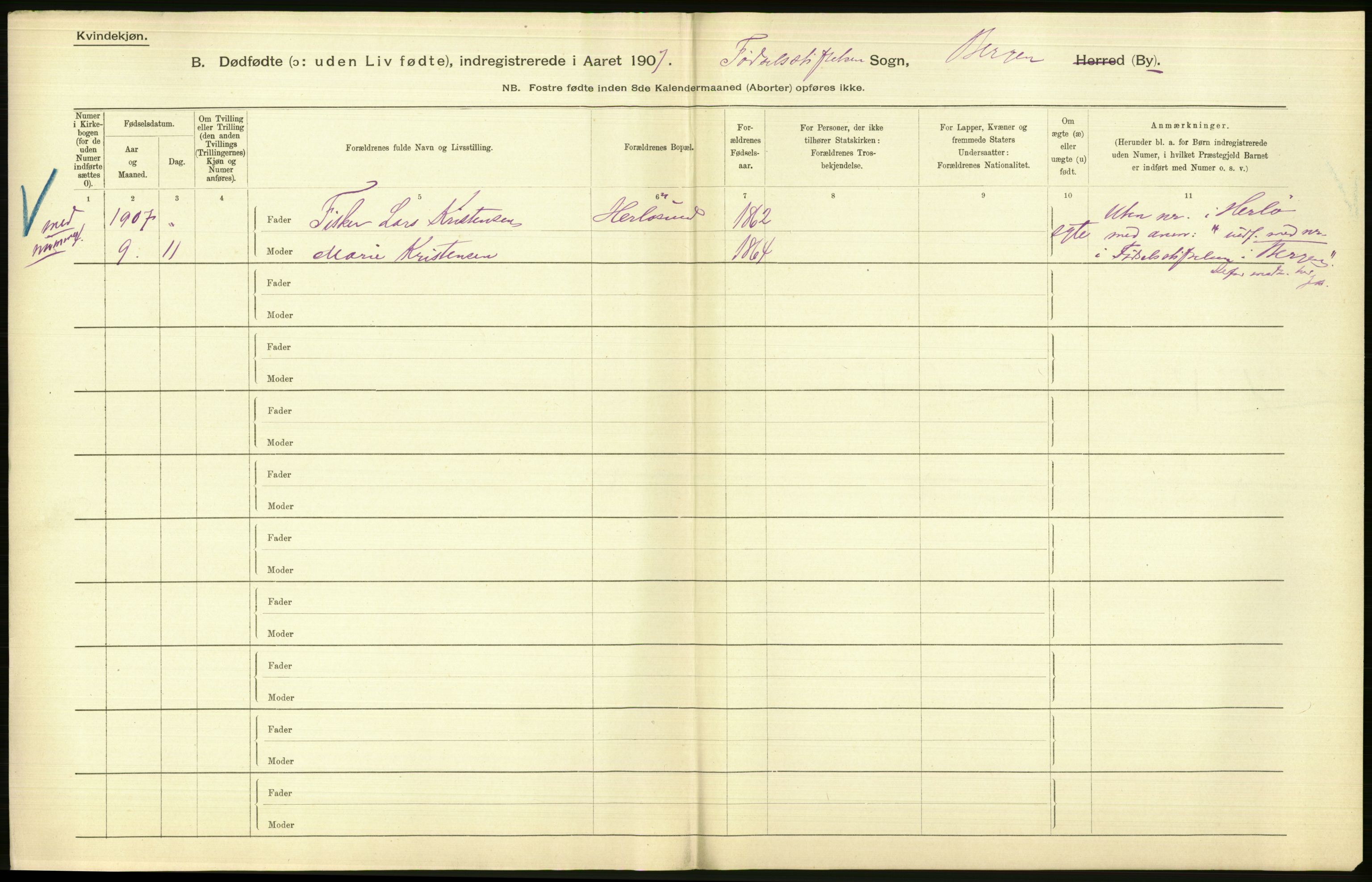 Statistisk sentralbyrå, Sosiodemografiske emner, Befolkning, RA/S-2228/D/Df/Dfa/Dfae/L0031: Bergen: gifte, døde, dødfødte., 1907, p. 452