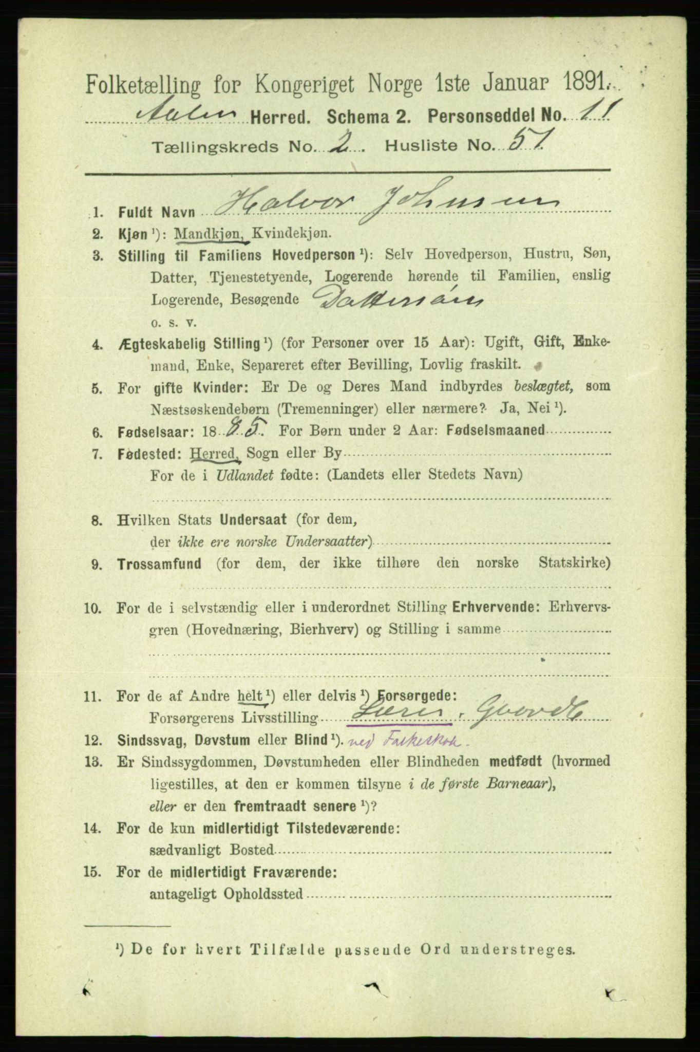 RA, 1891 census for 1644 Ålen, 1891, p. 677