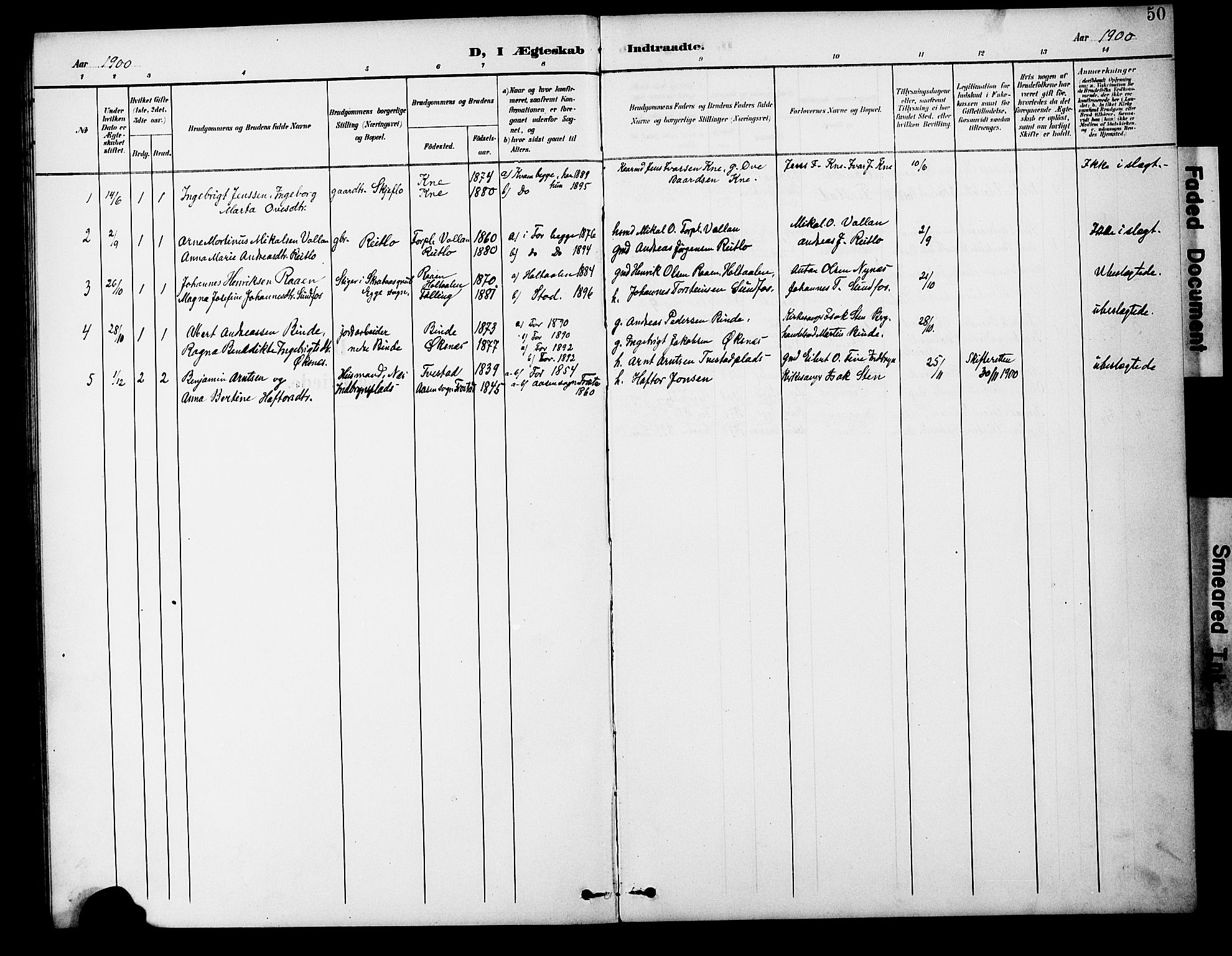 Ministerialprotokoller, klokkerbøker og fødselsregistre - Nord-Trøndelag, SAT/A-1458/746/L0452: Parish register (official) no. 746A09, 1900-1908, p. 50