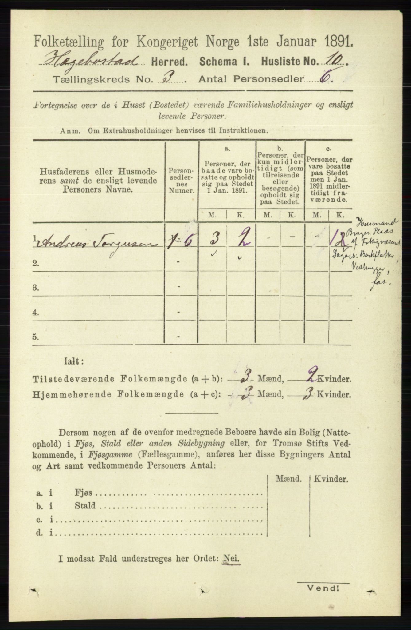 RA, 1891 census for 1034 Hægebostad, 1891, p. 826