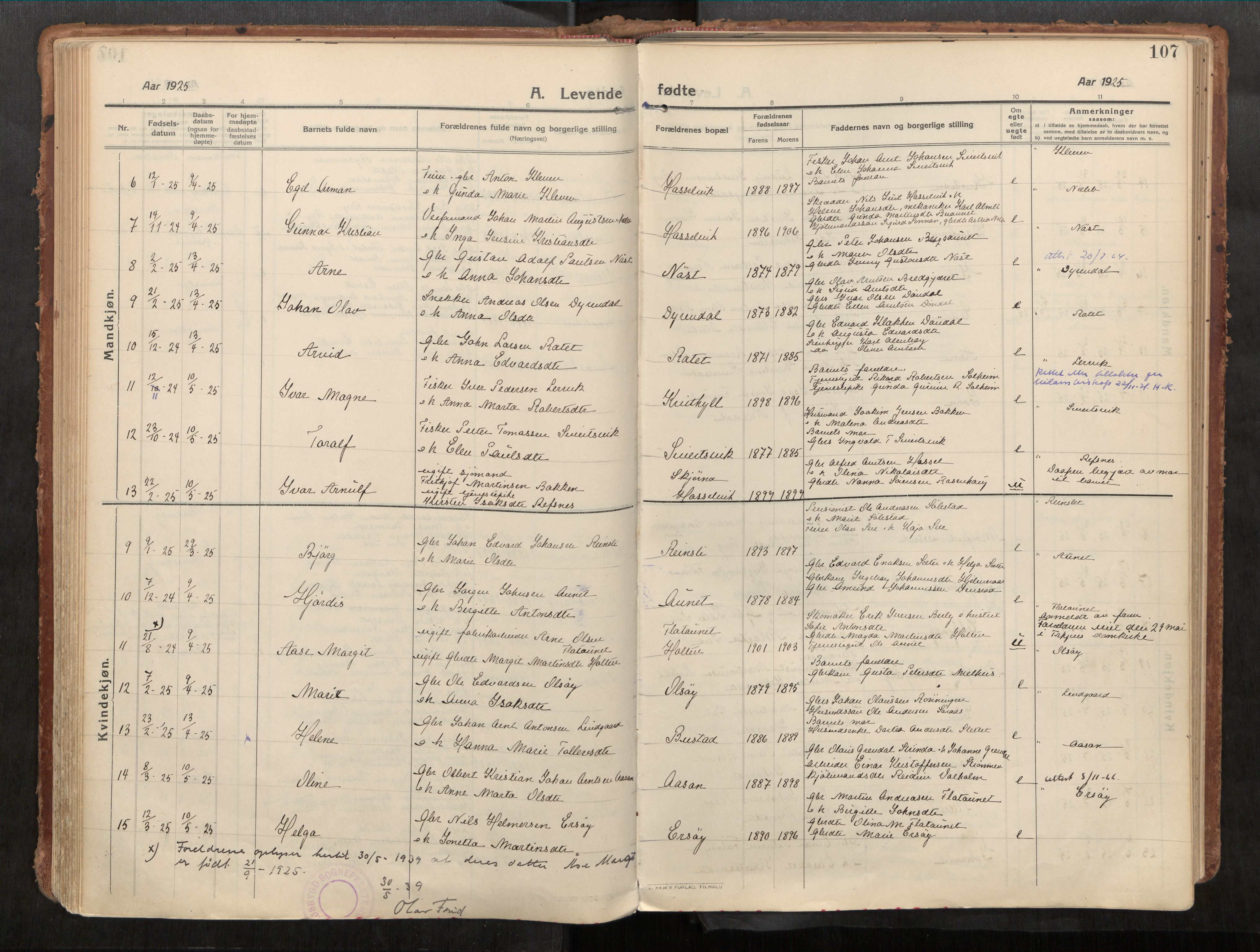 Stadsbygd sokneprestkontor, AV/SAT-A-1117/1/I/I1/I1a/L0001: Parish register (official) no. 1, 1911-1929, p. 107