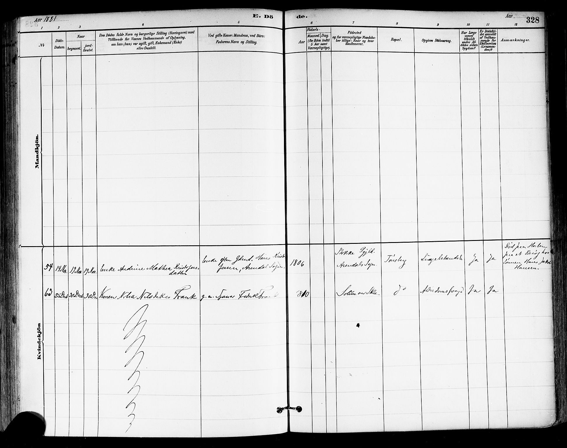 Tønsberg kirkebøker, AV/SAKO-A-330/F/Fa/L0011: Parish register (official) no. I 11, 1881-1890, p. 328