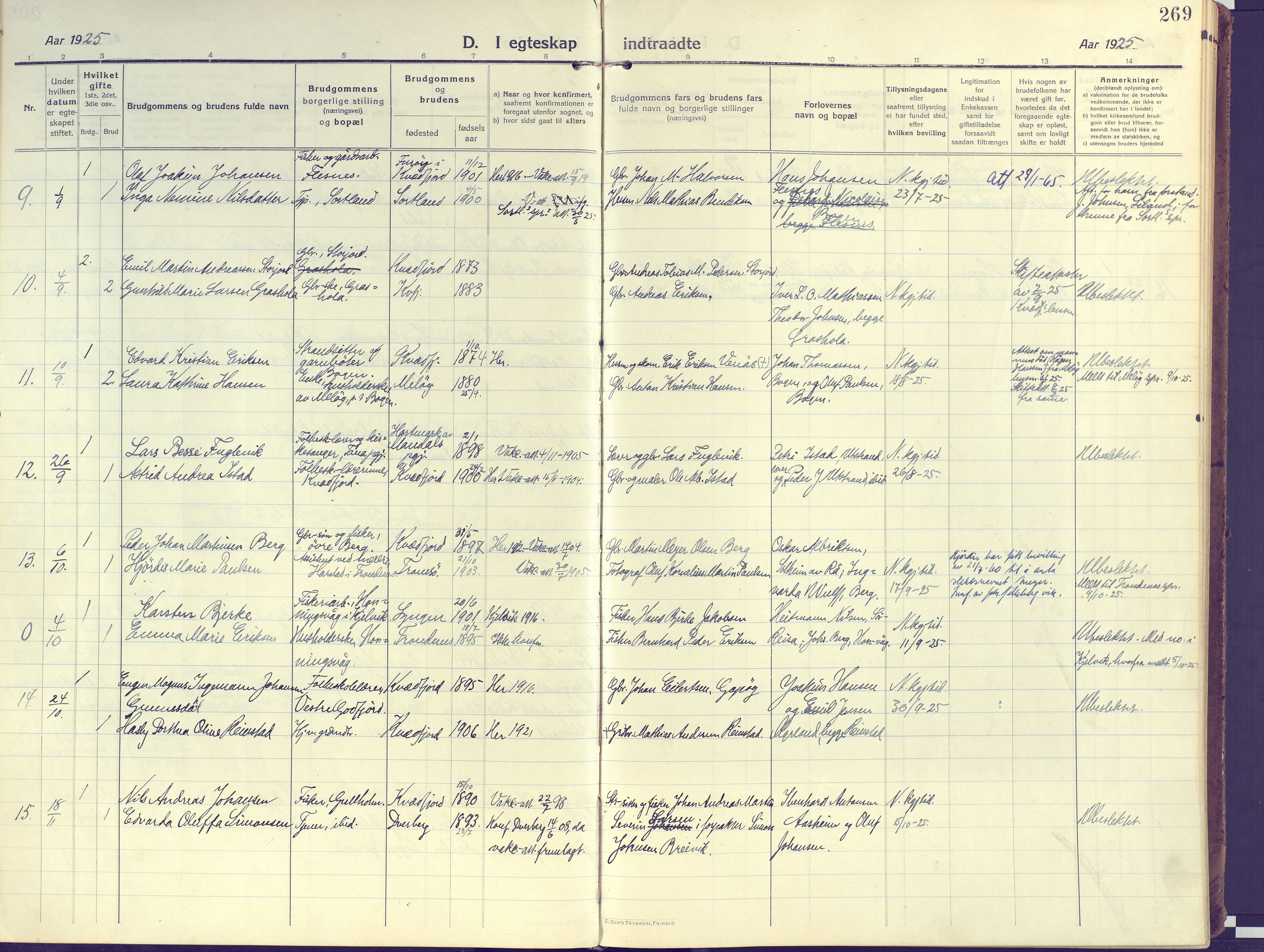 Kvæfjord sokneprestkontor, SATØ/S-1323/G/Ga/Gaa/L0007kirke: Parish register (official) no. 7, 1915-1931, p. 269