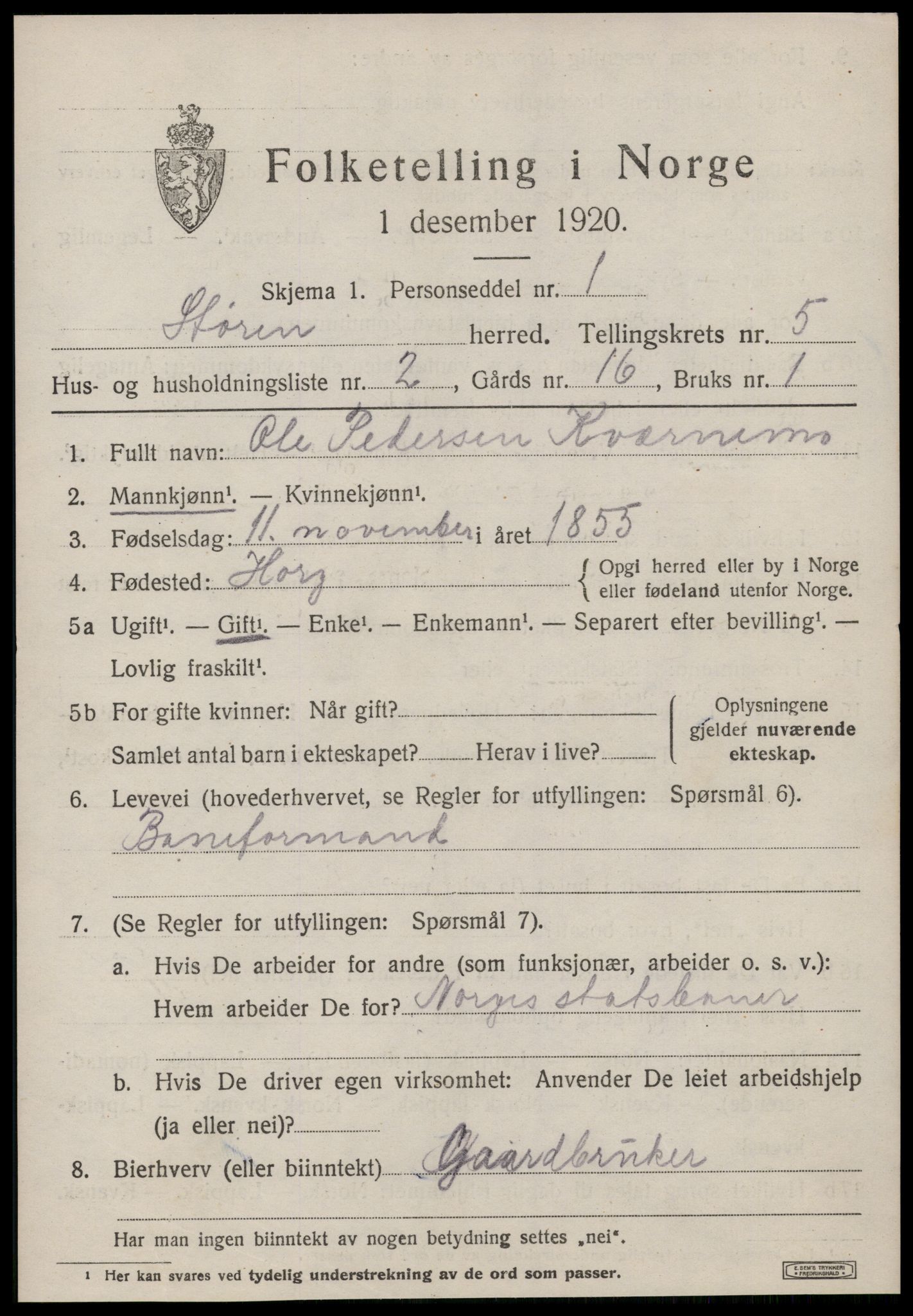 SAT, 1920 census for Støren, 1920, p. 3466