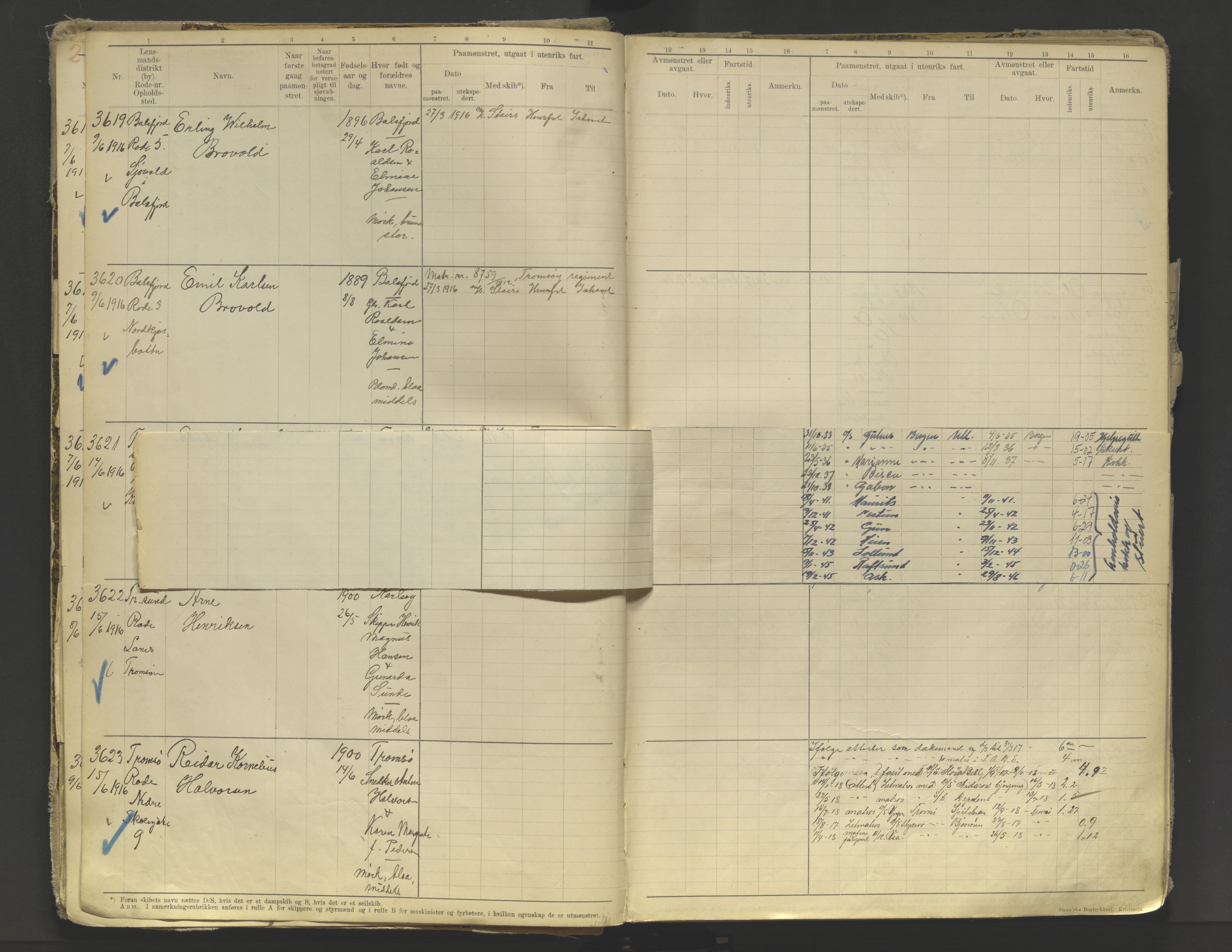 Tromsø sjømannskontor/innrullerings-/mønstringsdistrikt, AV/SATØ-S-0243/F/Fb/L0010: Annotasjonsrulle. Defekt: løs innbinding. Nr. 3519-4972, 1916-1920