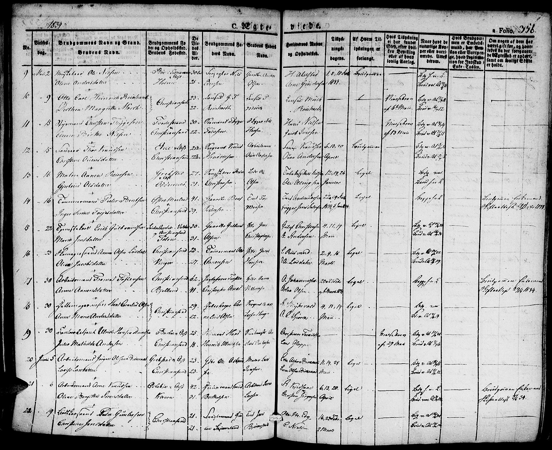 Kristiansand domprosti, SAK/1112-0006/F/Fa/L0011: Parish register (official) no. A 11, 1827-1841, p. 356