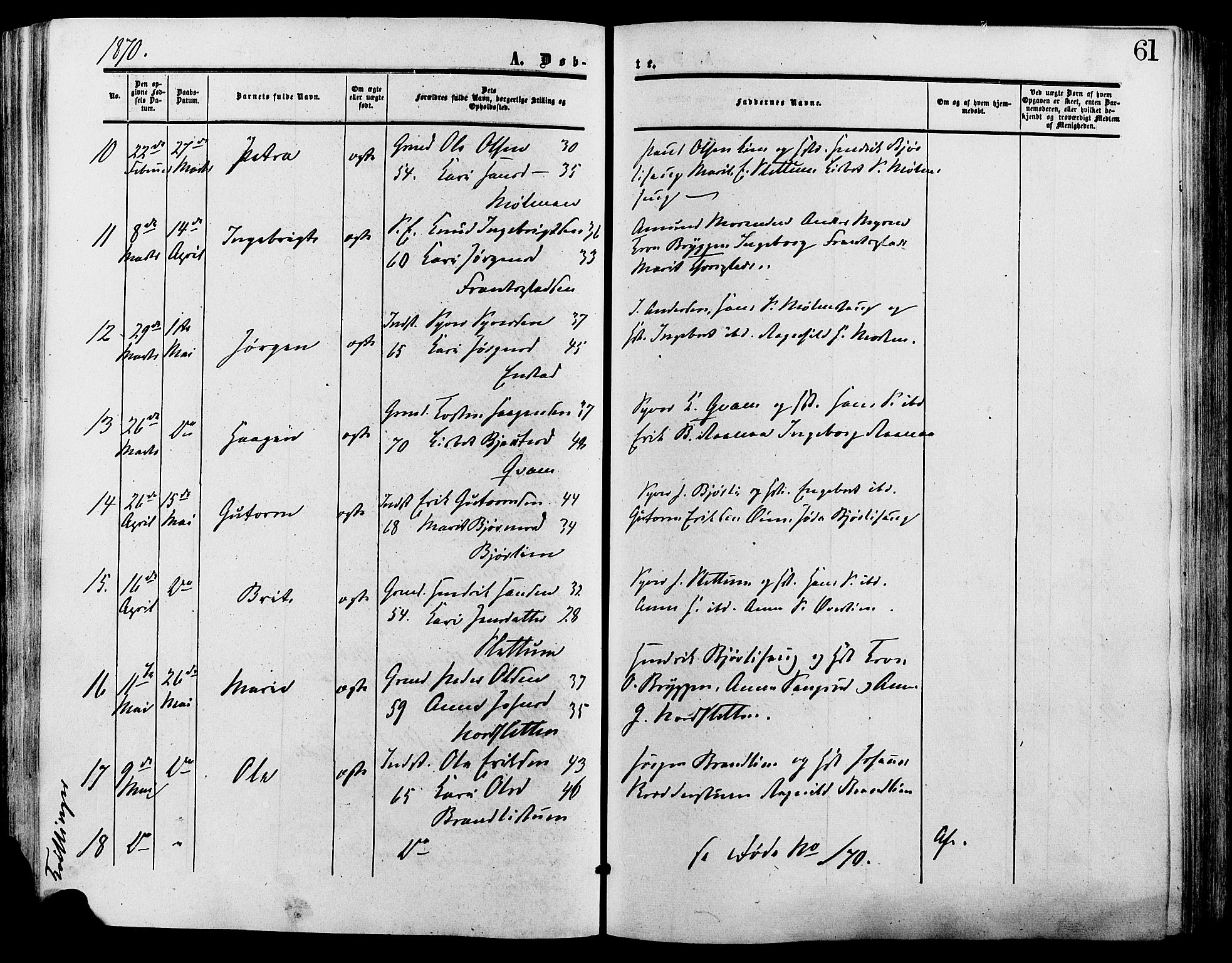 Lesja prestekontor, SAH/PREST-068/H/Ha/Haa/L0009: Parish register (official) no. 9, 1854-1889, p. 61