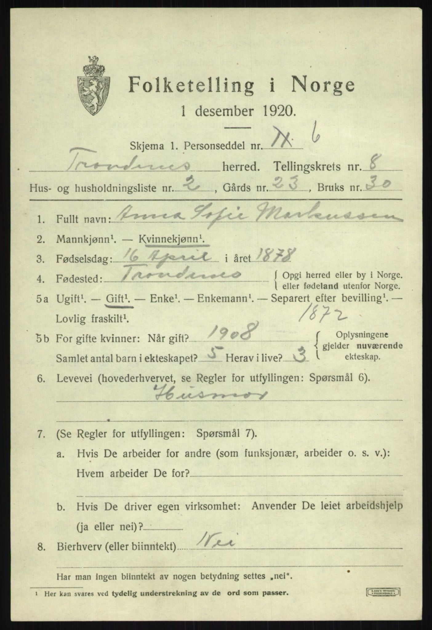 SATØ, 1920 census for Trondenes, 1920, p. 6927