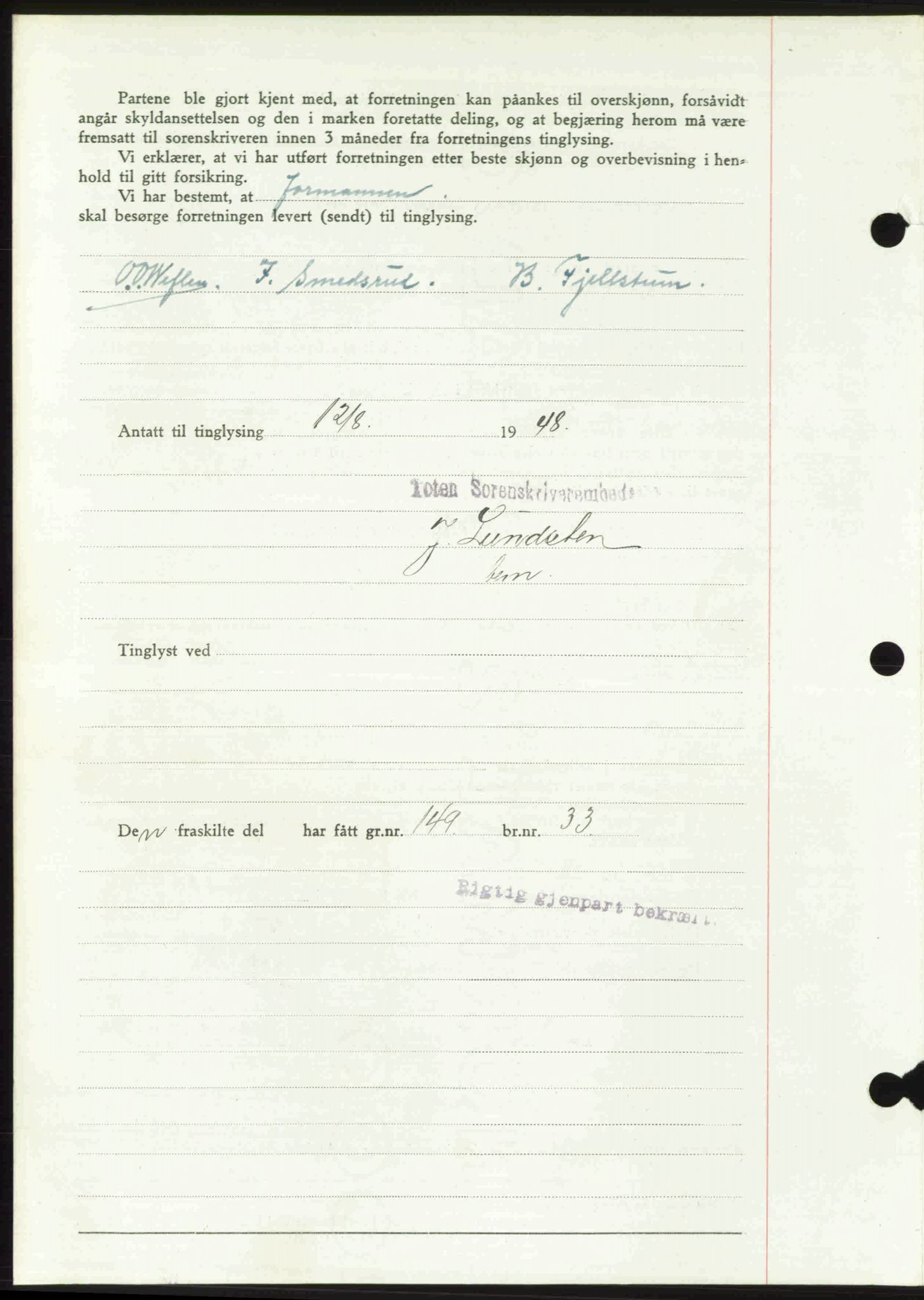 Toten tingrett, SAH/TING-006/H/Hb/Hbc/L0020: Mortgage book no. Hbc-20, 1948-1948, Diary no: : 2504/1948