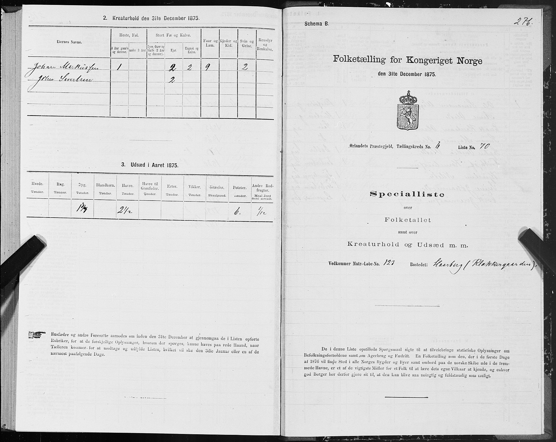 SAT, 1875 census for 1621P Ørland, 1875, p. 3276