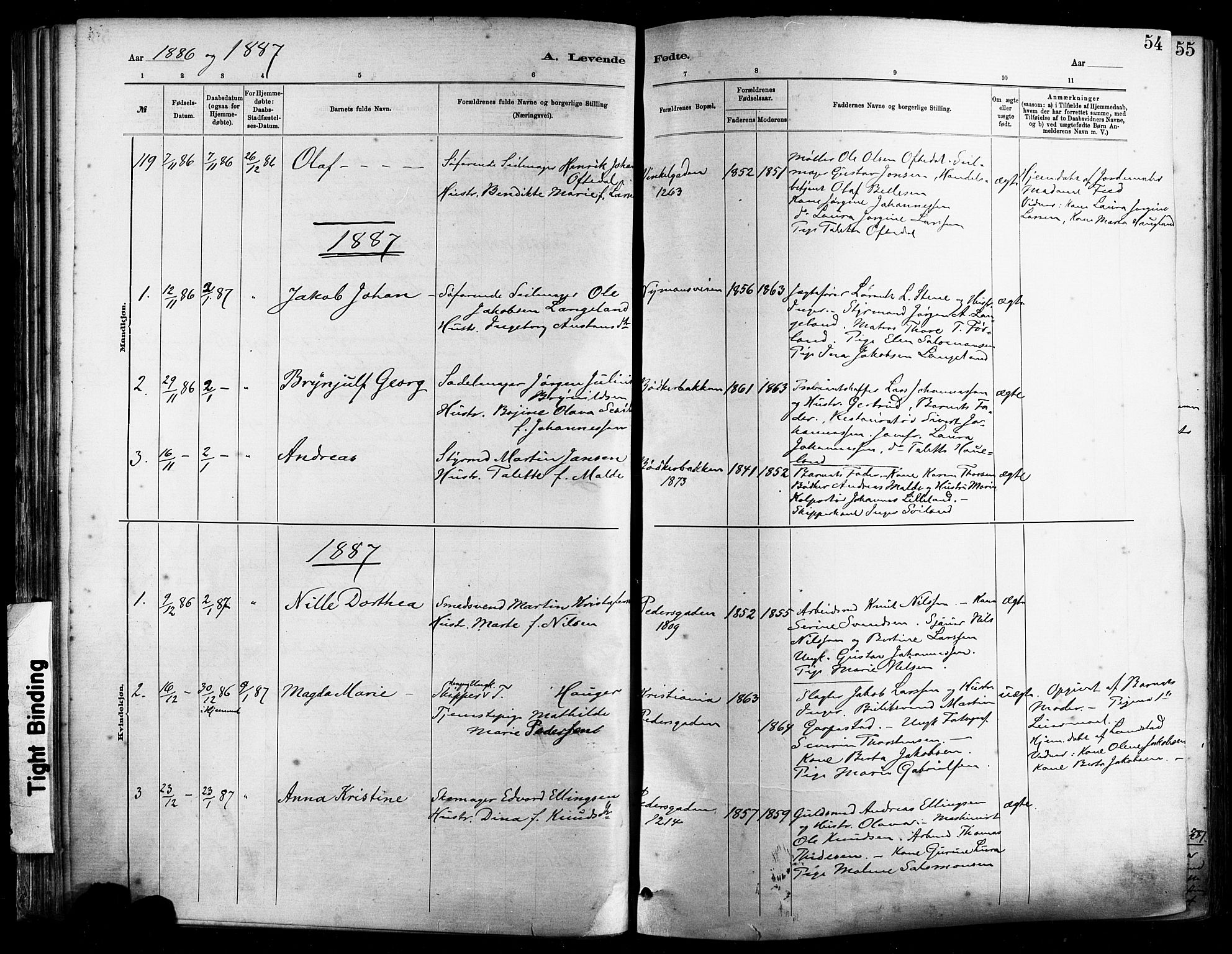 St. Johannes sokneprestkontor, SAST/A-101814/001/30/30BA/L0001: Parish register (official) no. A 1, 1885-1891, p. 54